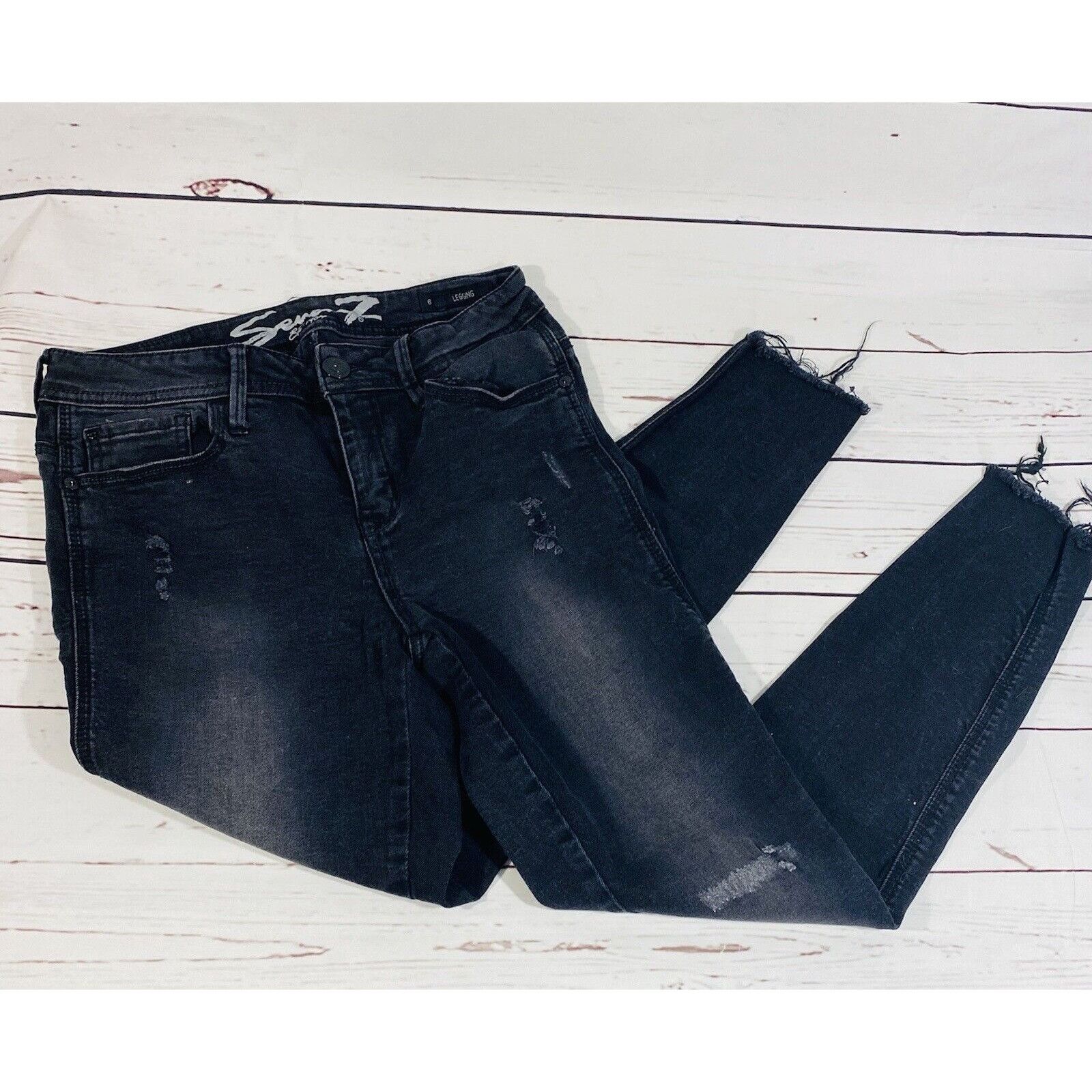 Seven 7 Seven7 Womens Black Distressed Skinny Jeans Size 6 Frayed He Size 28" / US 6 / IT 42 - 2 Thumbnail