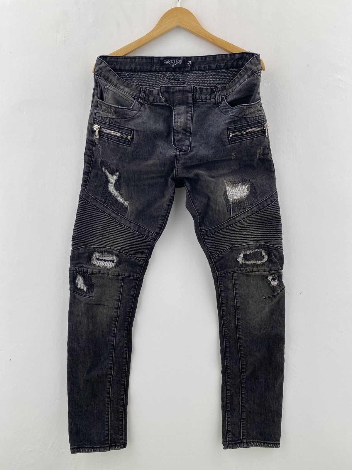 BUFFALO BOBS Vintage Cane Bros Bikers Denim Distressed Jeans Balmain styl Size US 32 / EU 48 - 1 Thumbnail