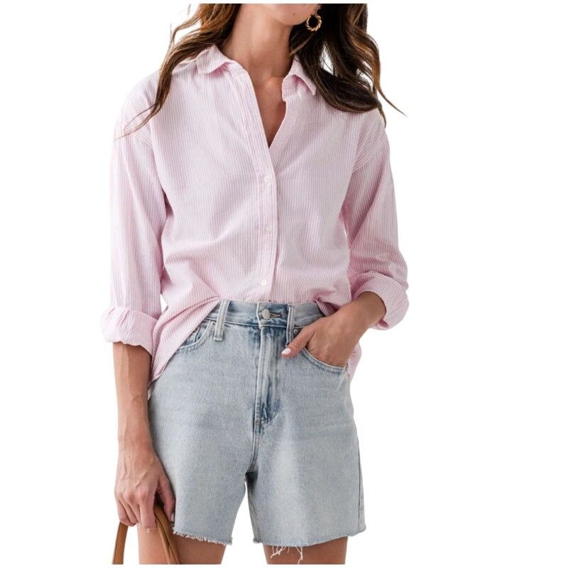 Other BeachLunchLounge Pink White Collar Striped Button Down Shirt Size M / US 6-8 / IT 42-44 - 2 Thumbnail