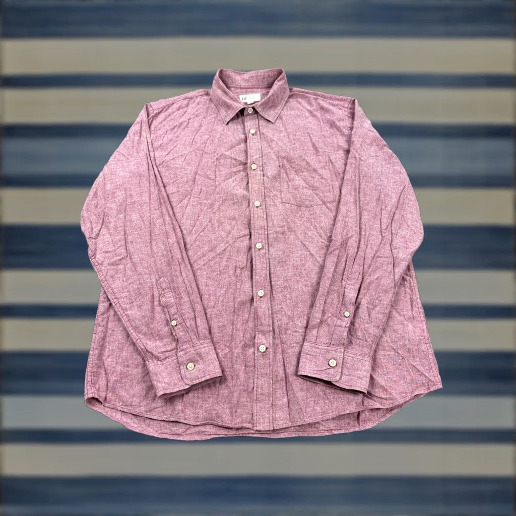 Gap Gap Men Large Red Chambray Linen Blend Button Up Shirt Size US L / EU 52-54 / 3 - 1 Thumbnail