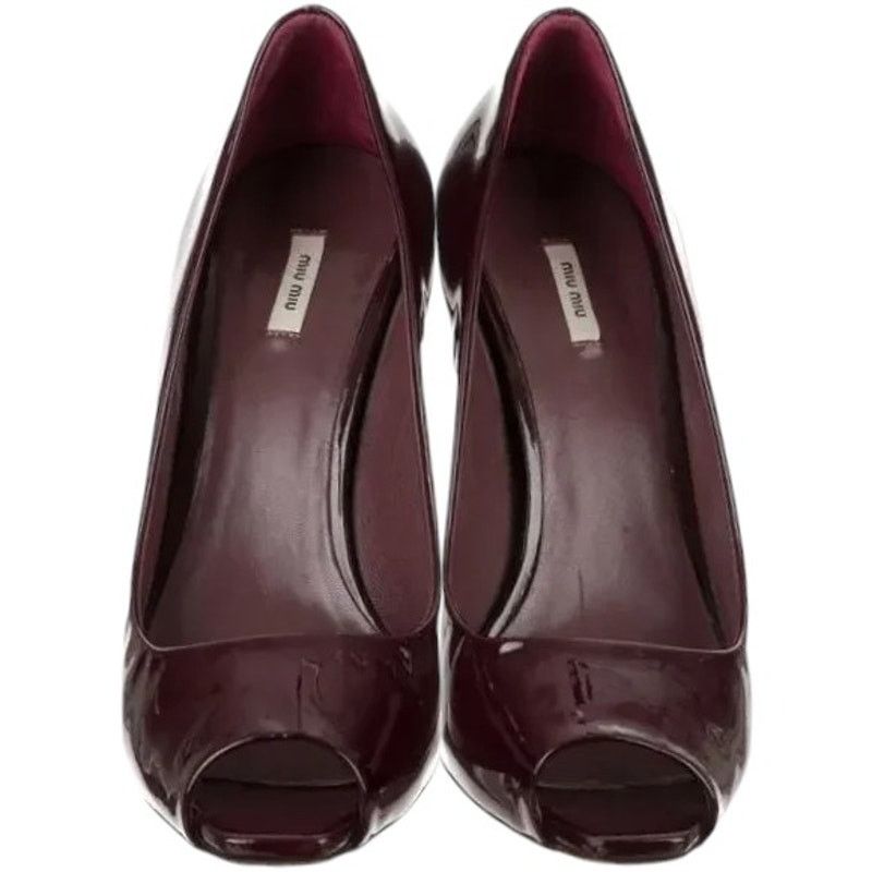 Miu Miu MIU MIU Burgandy Patent Leather Peep-Toe Pumps, IT37/US7 Size US 7 / IT 37 - 3 Thumbnail