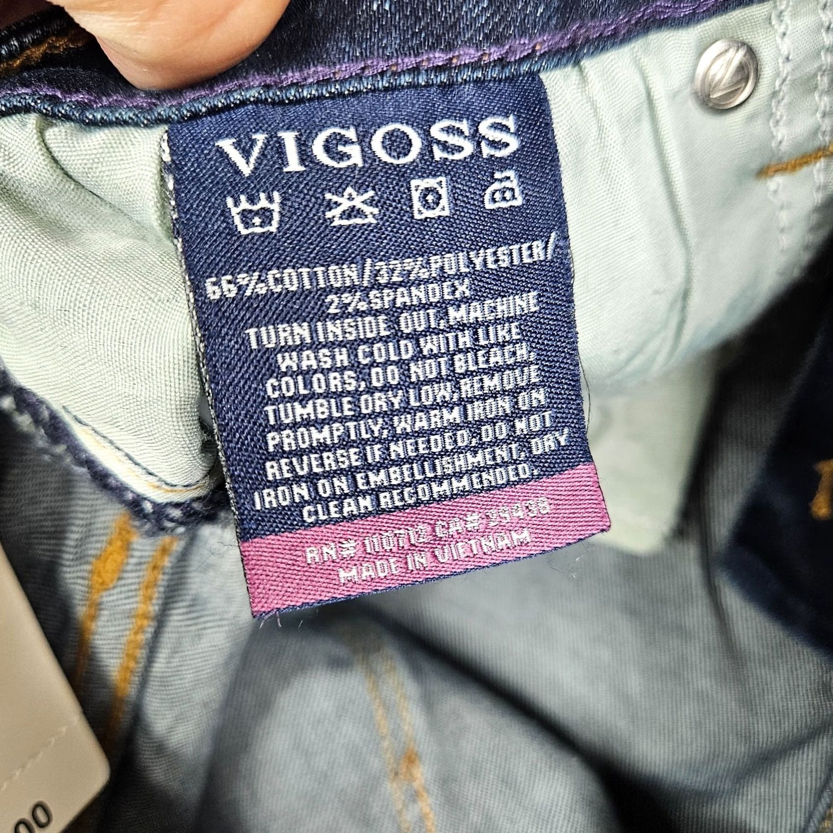Vintage VIGOSS Jeans Skinny Women Regular 28W 29L Dark Wash Blue Cotton Polyester Spandex Belted Button Mid Rise Casual New Size 28" / US 6 / IT 42 - 5 Thumbnail