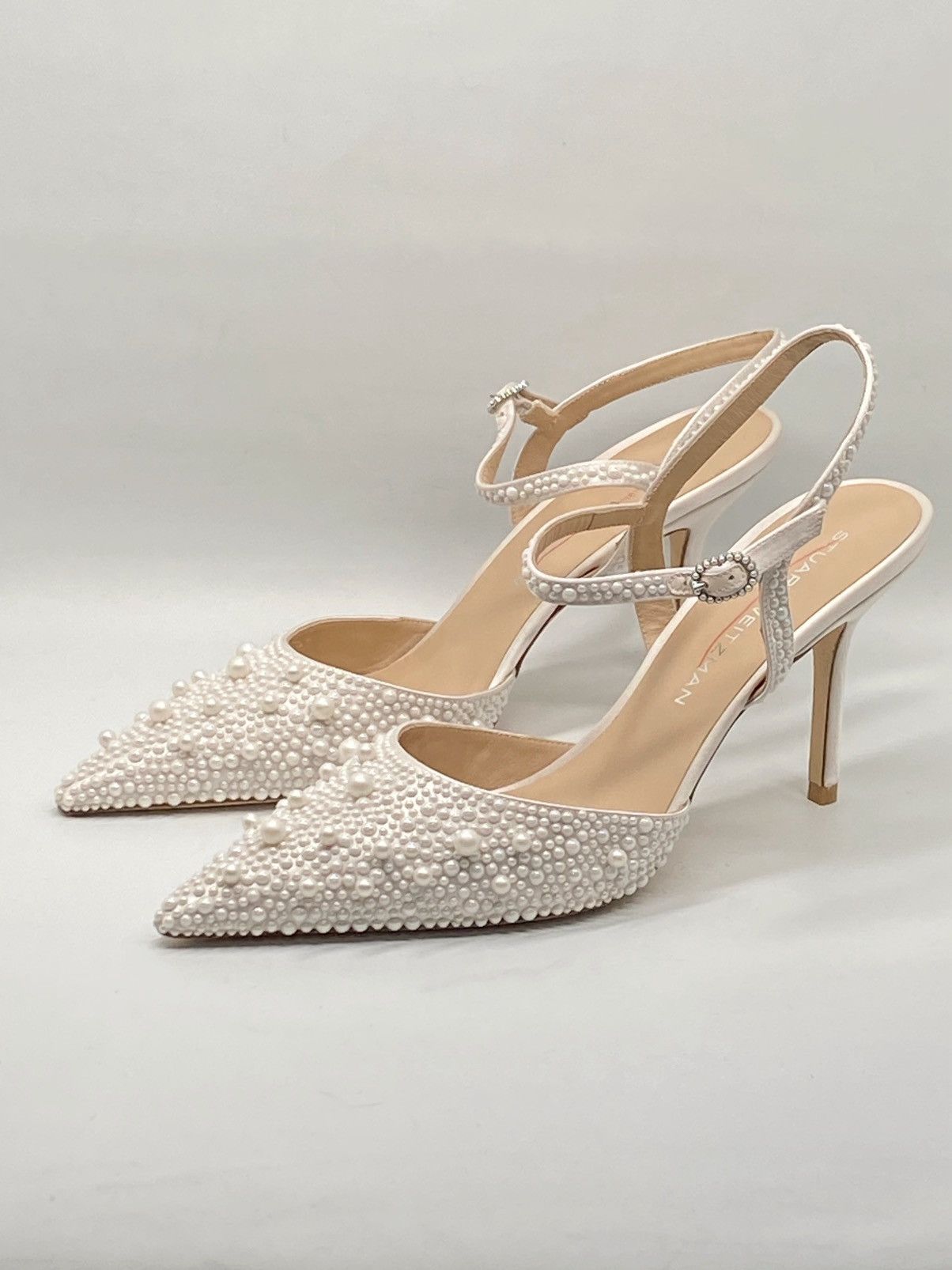 Stuart Weitzman Stuart Weitzman 85MM Pearl-Embellished Satin Pumps size 10 Size US 10 / IT 40 - 1 Thumbnail