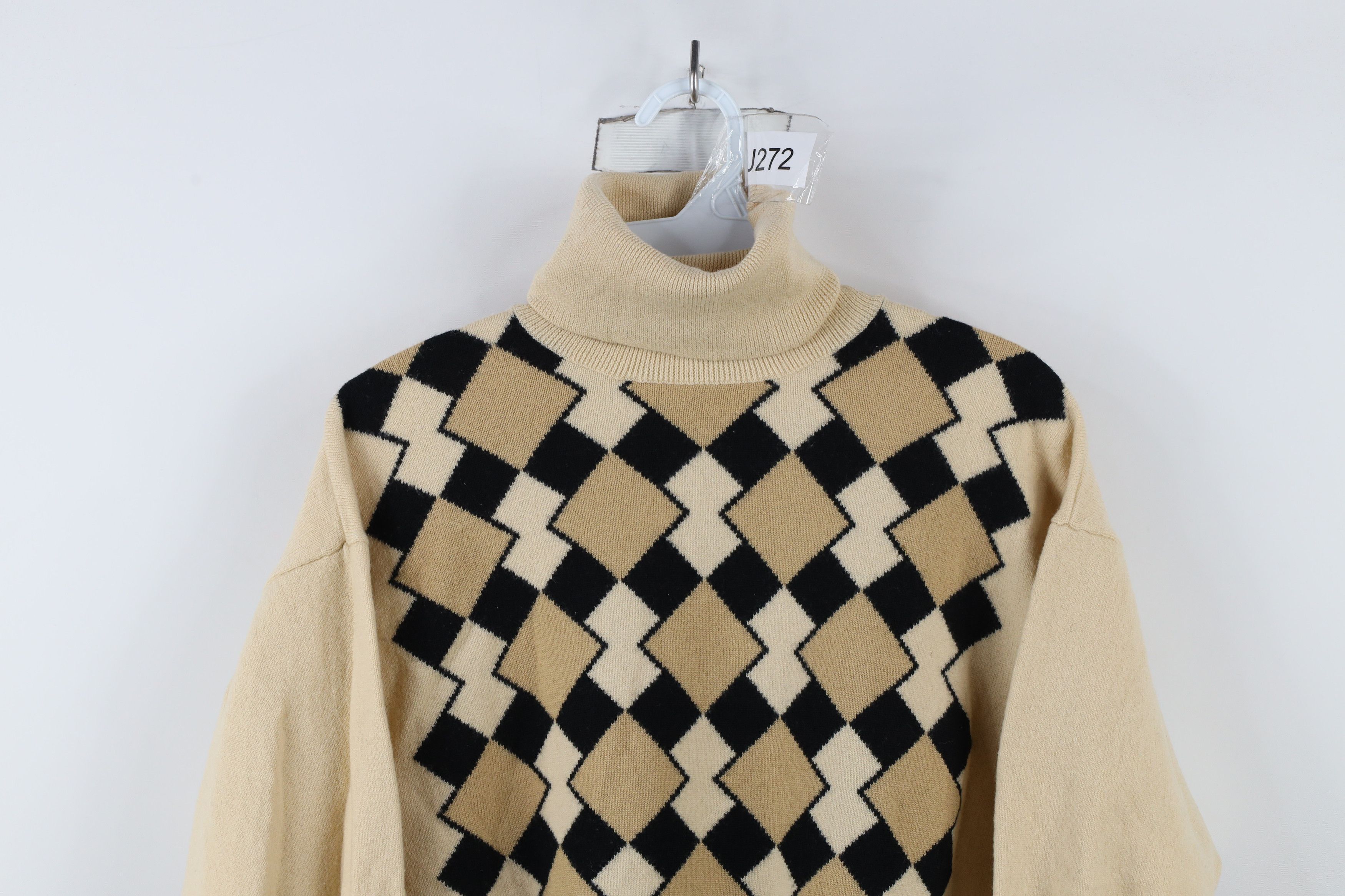 DKNY × Vintage Vintage 90s DKNY Wool Knit Diamond Turtleneck Sweater Size L / US 10 / IT 46 - 2 Thumbnail