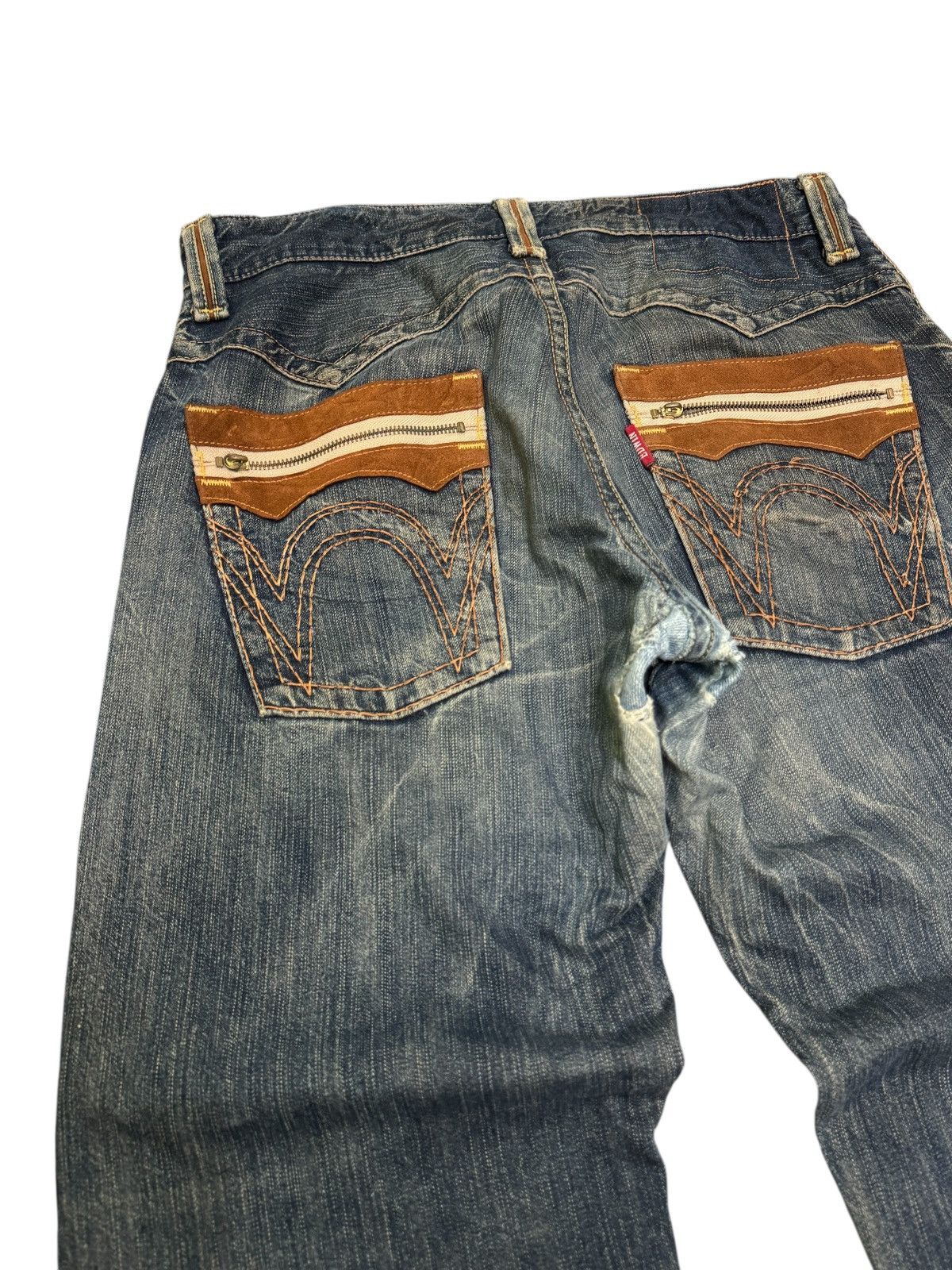 Edwin Distress Edwin Leather Trimmed Western Baggy Rusty Wash Size US 33 - 10 Thumbnail