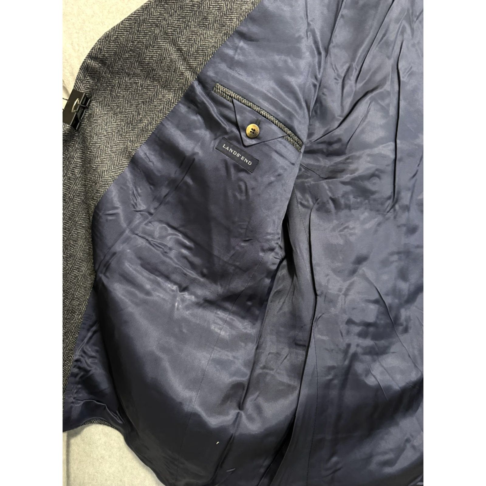 Lands' End Lands' End Blazer Sport Coat Mens 46L Gray Wool Herringbone Tweed Long Jacket Size 46R - 5 Thumbnail