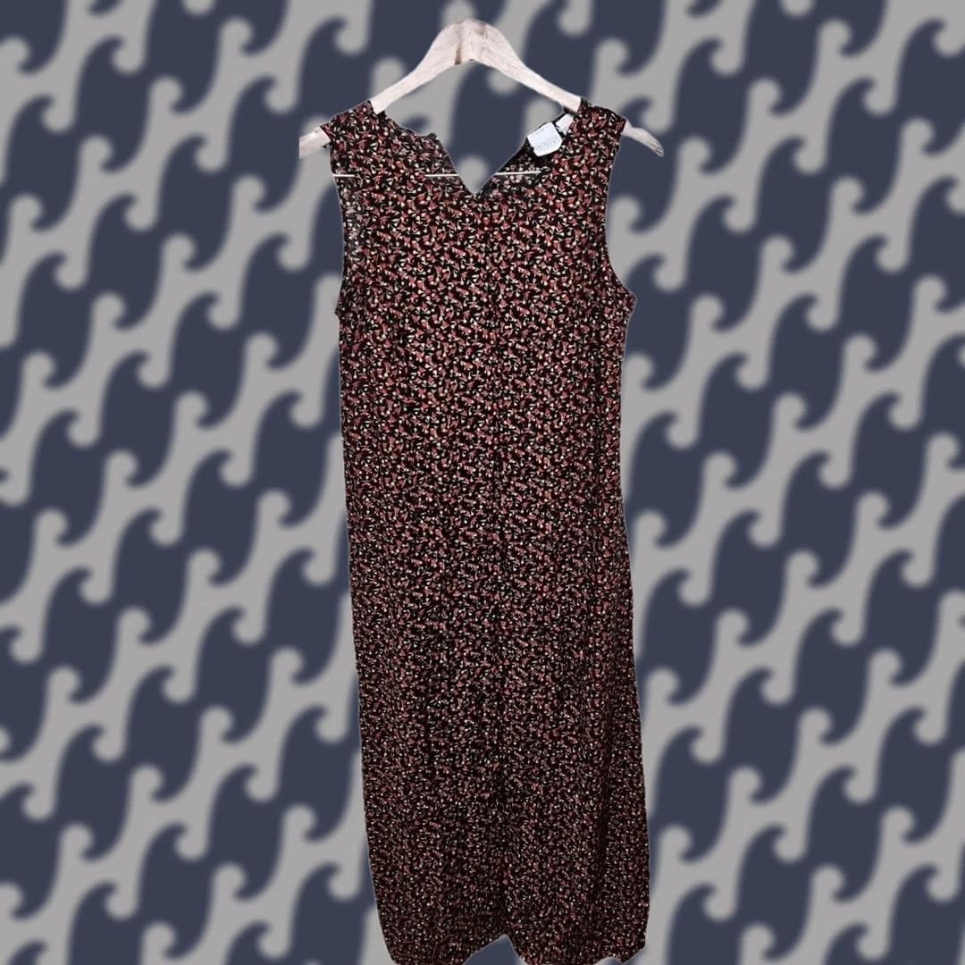 Vintage Carolina Floral Midi Dress Womens 10 Black Pink Sleeveless Cottagecore Casual Easy Relaxed Silhouette Size L / US 10 / IT 46 - 1 Thumbnail