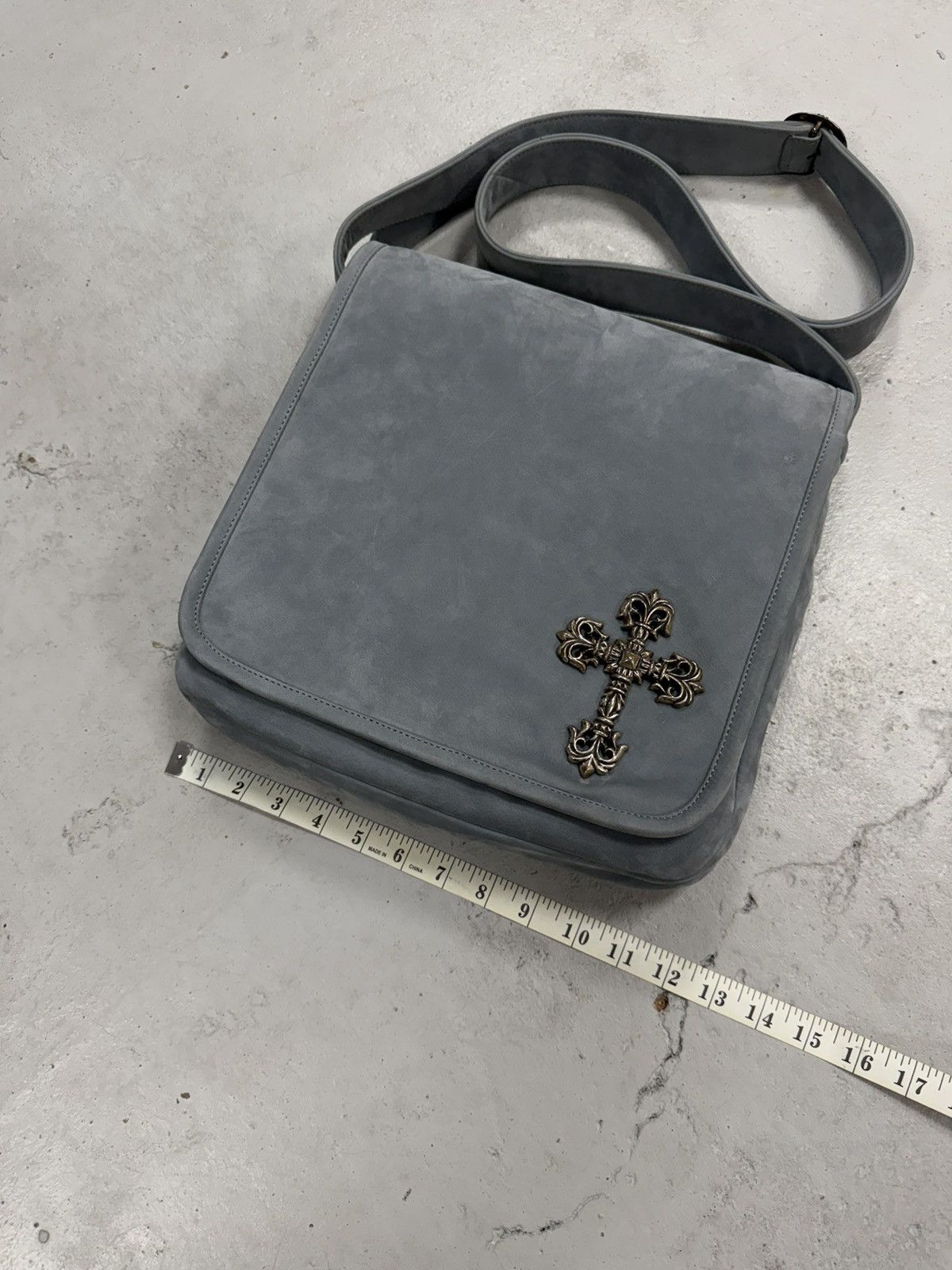 Chrome Hearts Chrome Hearts XL Filigree Suede Mail Messenger Side Bag Grey Size ONE SIZE - 14 Thumbnail