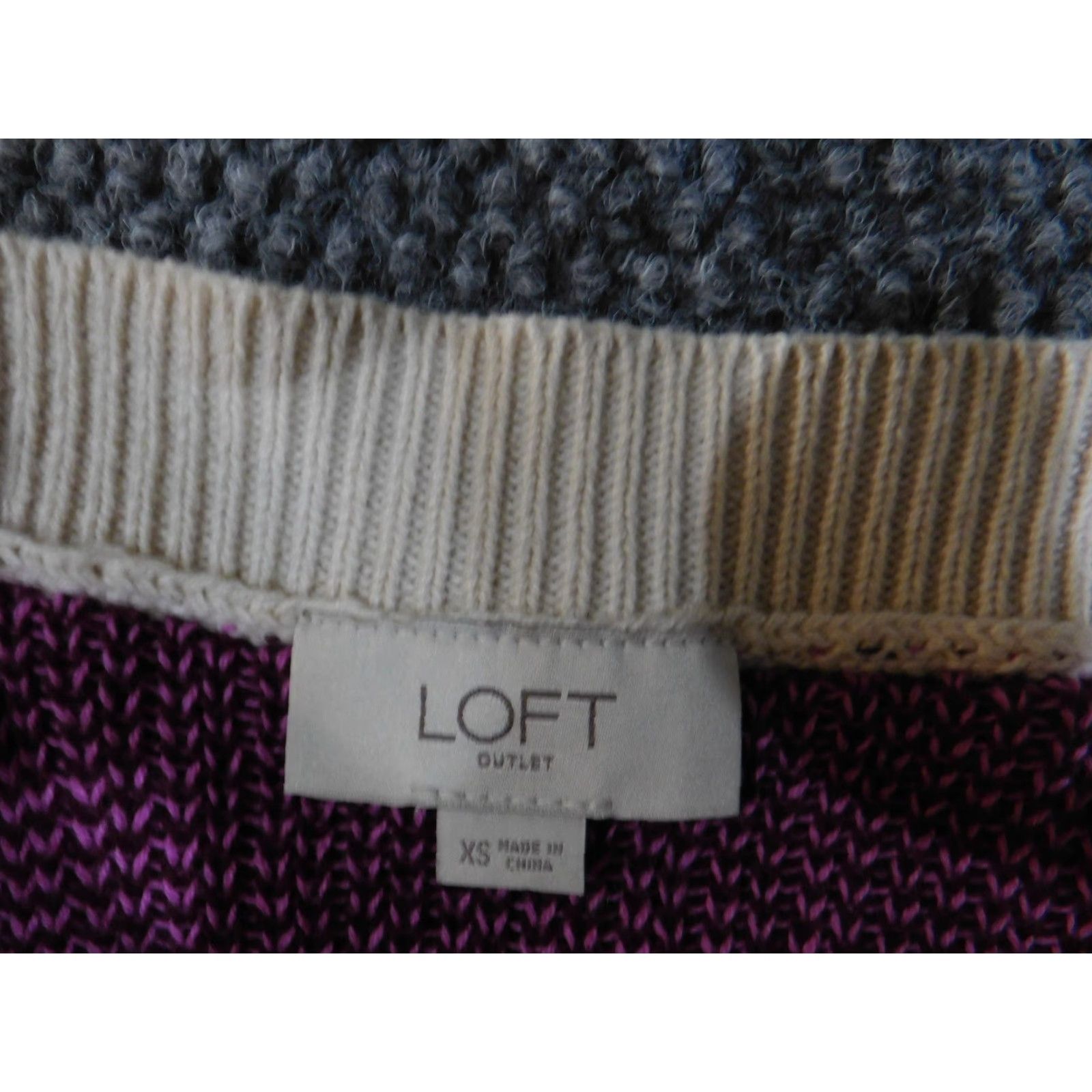 Loft LOFT Sweater Womens XS Cream Purple Black Geometric Knit Pullover Brushed Knit Crew Neck Pullover Casual Regular Size XS Womens Size XS / US 0-2 / IT 36-38 - 7 Thumbnail