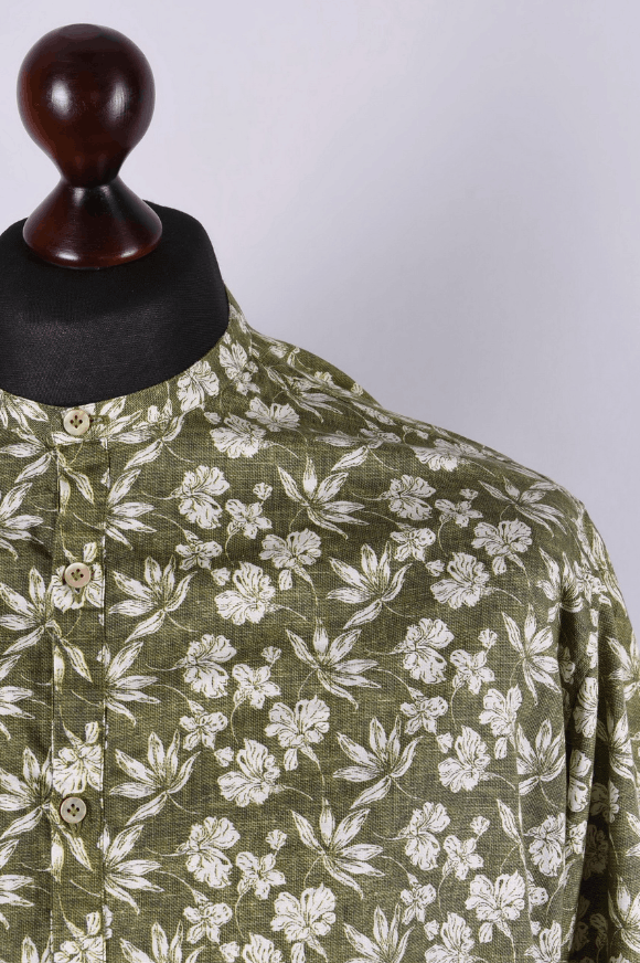 THE GIGI The Gigi Green Floral Cotton Band Long Sleeve Shirt XL Size US XL / EU 56 / 4 - 2 Thumbnail