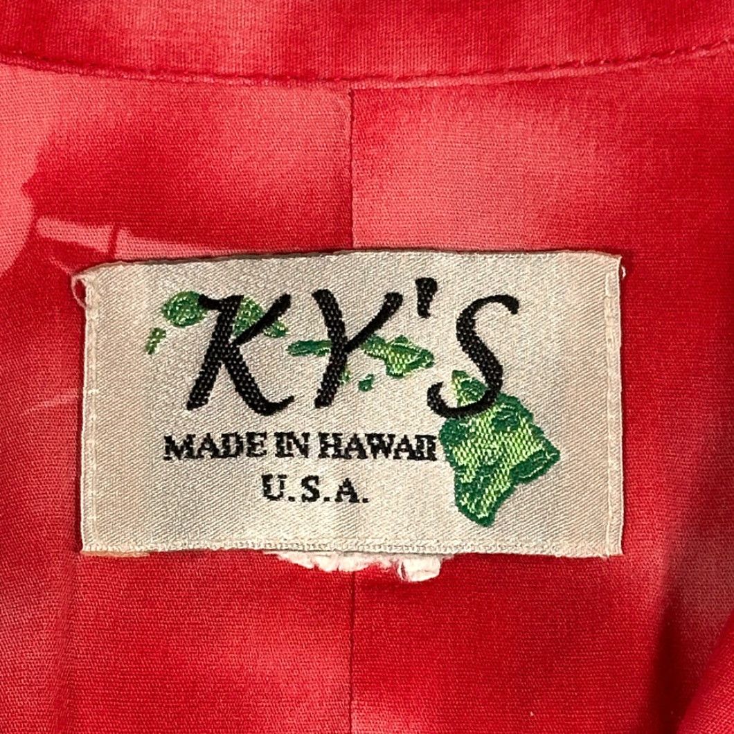 Vintage VINTAGE Ky's of Hawaii Hawaiian Shirt Adult LARGE Red Aloha Tropical Parrot Palm Tree 80s Shirt Mens Size US L / EU 52-54 / 3 - 5 Thumbnail