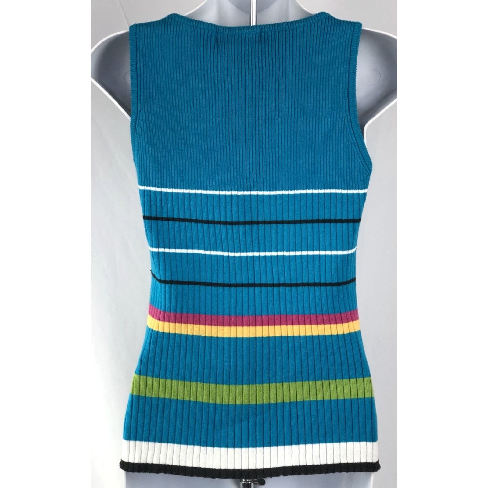 Vintage VINTAGE Kikit Sweater Sleeveless Ribbed Knit Top Tank Blue Stripe M Women’s Boho 90s Y2K Vintage Size M / US 6-8 / IT 42-44 - 4 Thumbnail