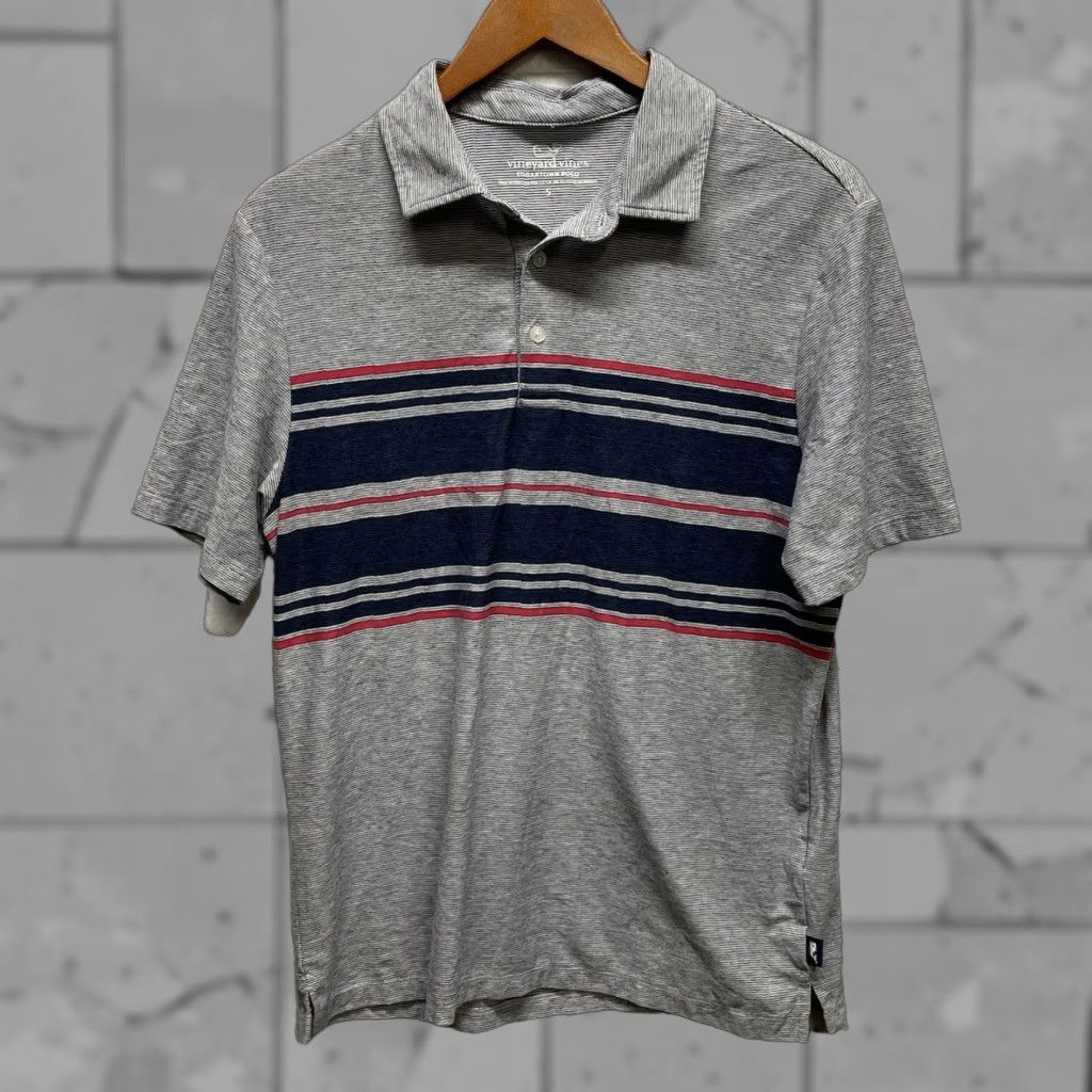Vineyard Vines Vineyard Vines Edgartown Polo Mens S Shirt Striped Polo Gray Cotton Blend Shirt Size US S / EU 44-46 / 1 - 1 Thumbnail