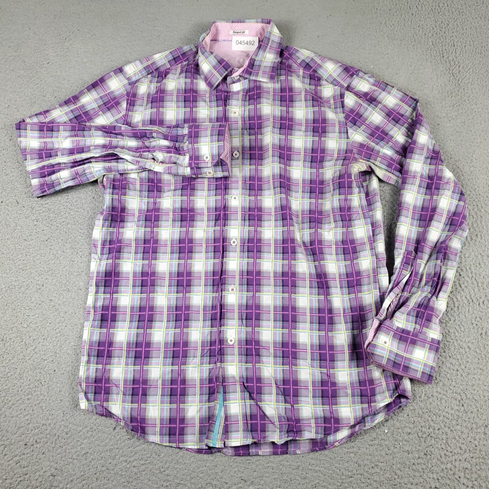 BUGATCHI Bugatchi Uomo Shirt Mens Medium Purple Plaid Button-Up Long Sleeve Regular Fit Size US M / EU 48-50 / 2 - 2 Thumbnail