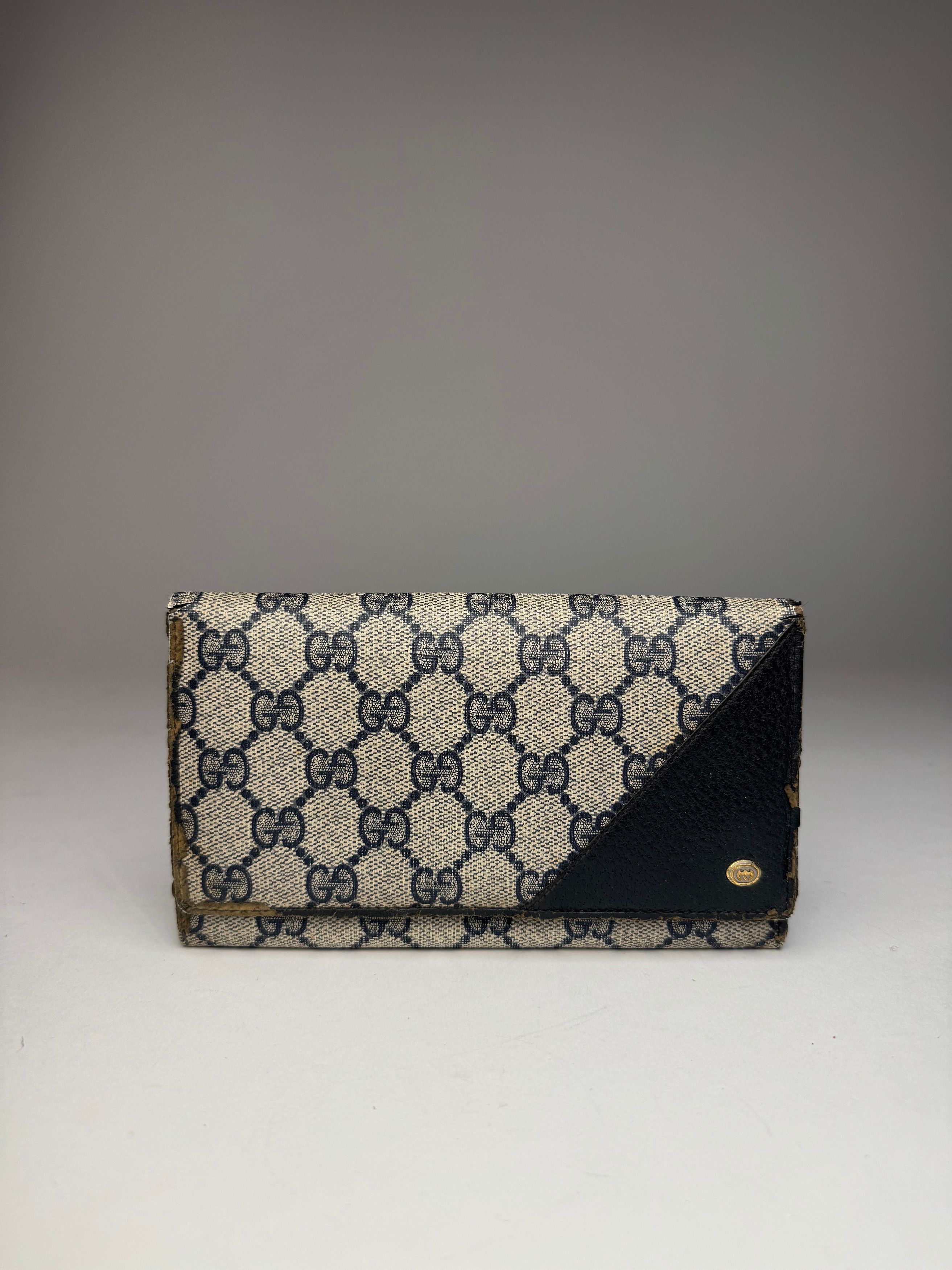 Gucci Vintage Ophidia Leather Monogram Wallet Grey Navy Size ONE SIZE - 1 Thumbnail