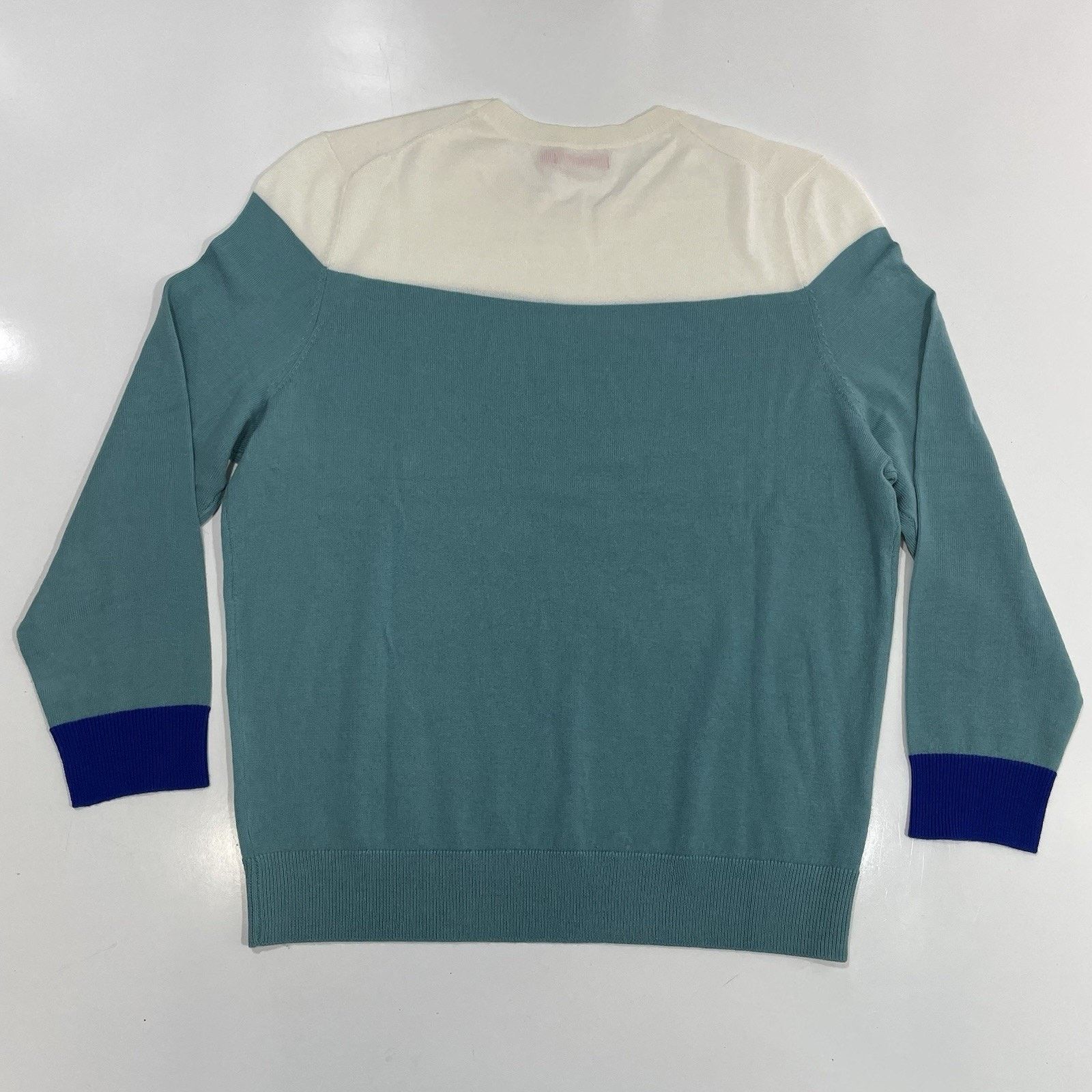 Nordstrom Redvanly Merino Wool Pullover Sweater White Teal Colorblock Size US L / EU 52-54 / 3 - 8 Thumbnail