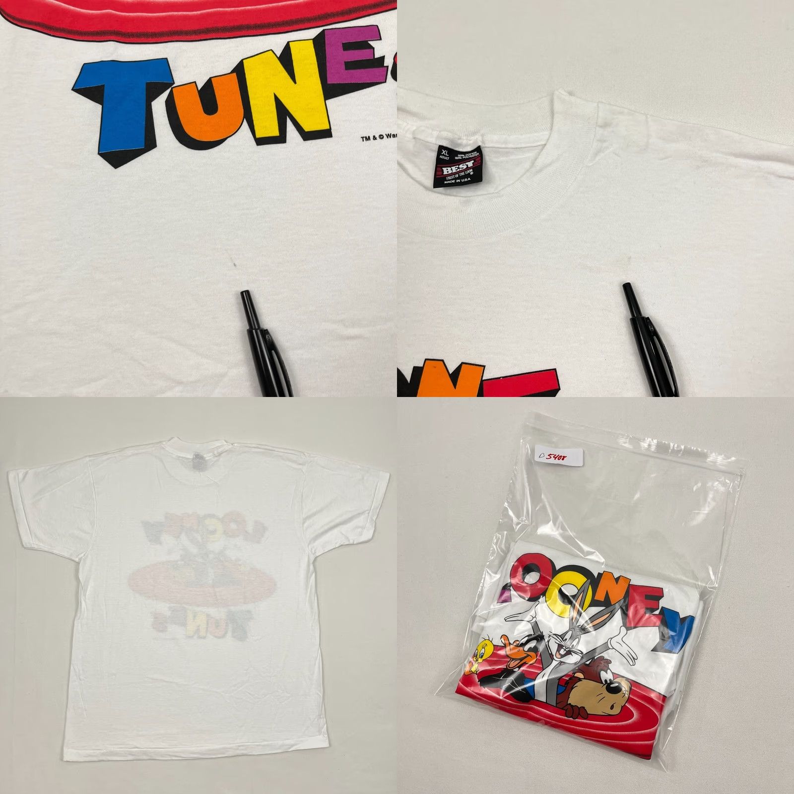 Fruit Of The Loom VINTAGE Looney Tunes Shirt Adult XL Bugs Bunny Taz Devil Tweety Daffy 90s Graphic Print White Nike? Size US XL / EU 56 / 4 - 8 Thumbnail