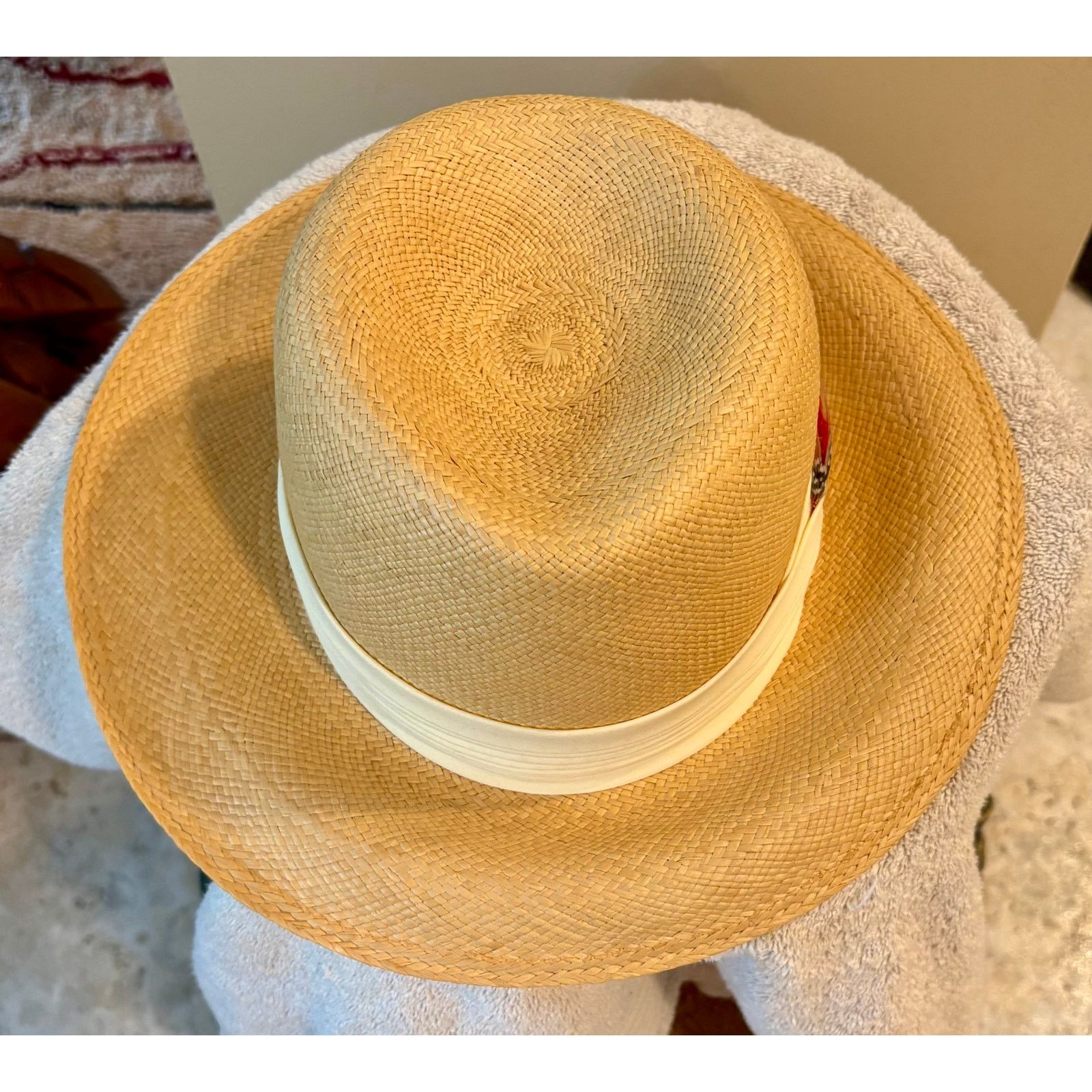 Vintage Vintage Styled By Coralie Straw Hat Feather Gambler Fedora Size ONE SIZE - 4 Thumbnail