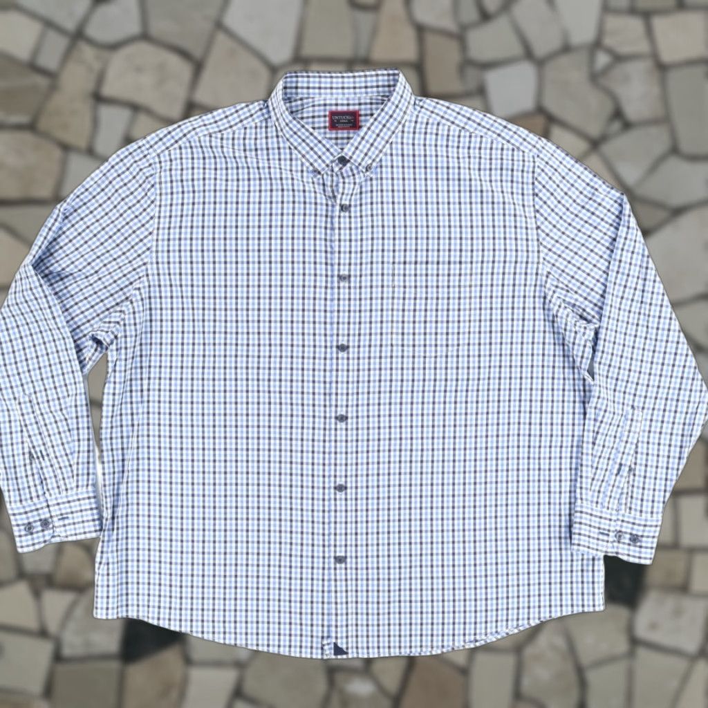 UNTUCKit Untuckit Simmons Performance Check Button Down Shirt Blue Men's 3XLC Size US XXL / EU 58 / 5 - 1 Thumbnail