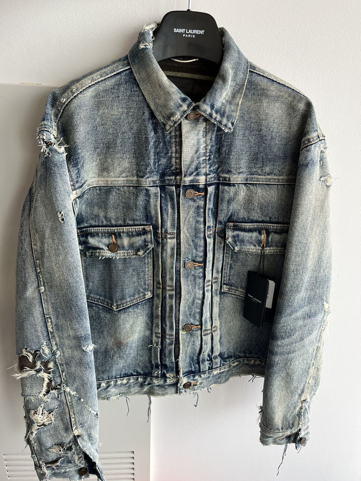 Saint Laurent Paris Saint Laurent Rare Runway Trash Denim Jacket Size US L / EU 52-54 / 3 - 8 Thumbnail
