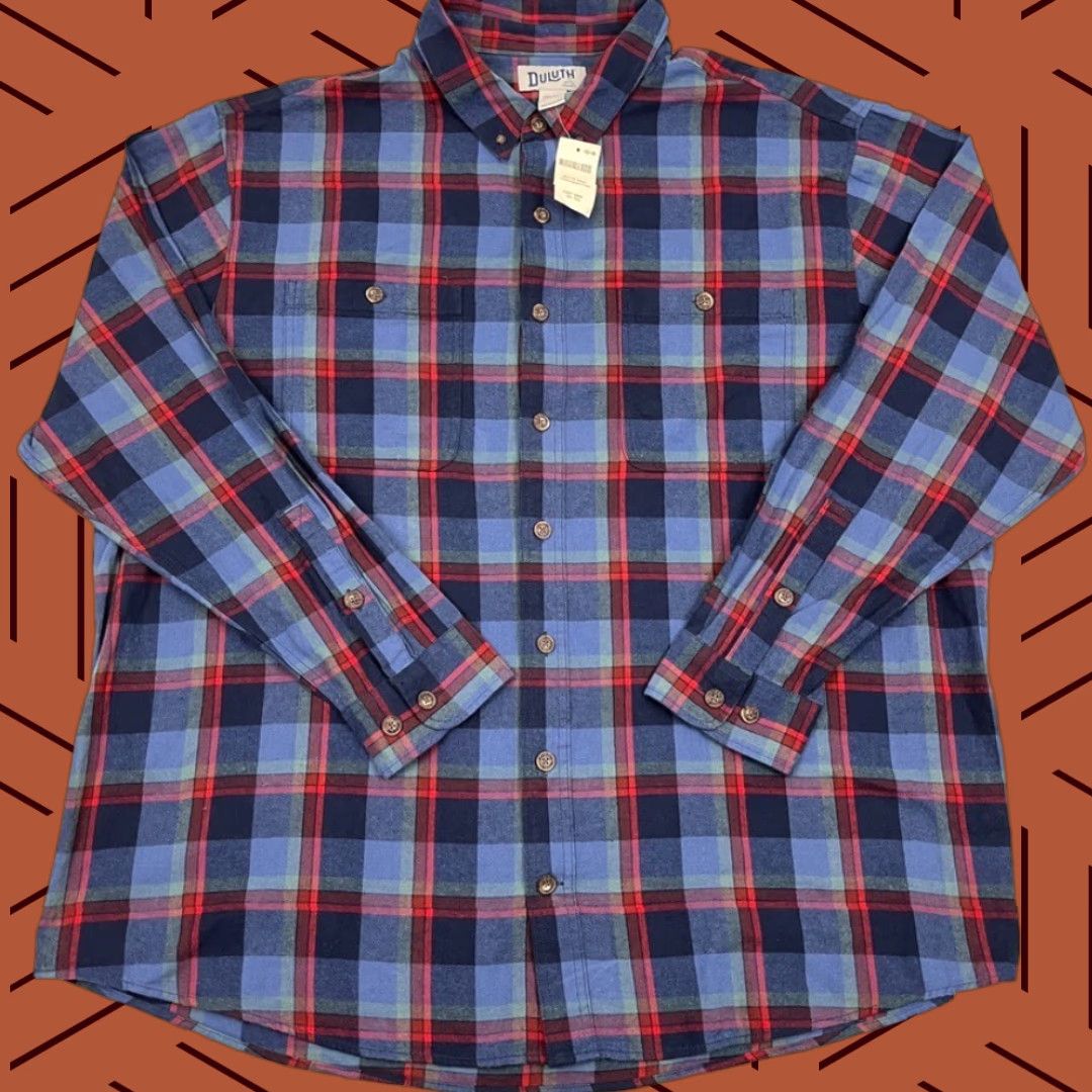 CO Duluth Trading Co Free Swingin Flannel Shirt Mens 3XLT Tall Relaxed Blue Plaid Size US XXL / EU 58 / 5 - 1 Thumbnail