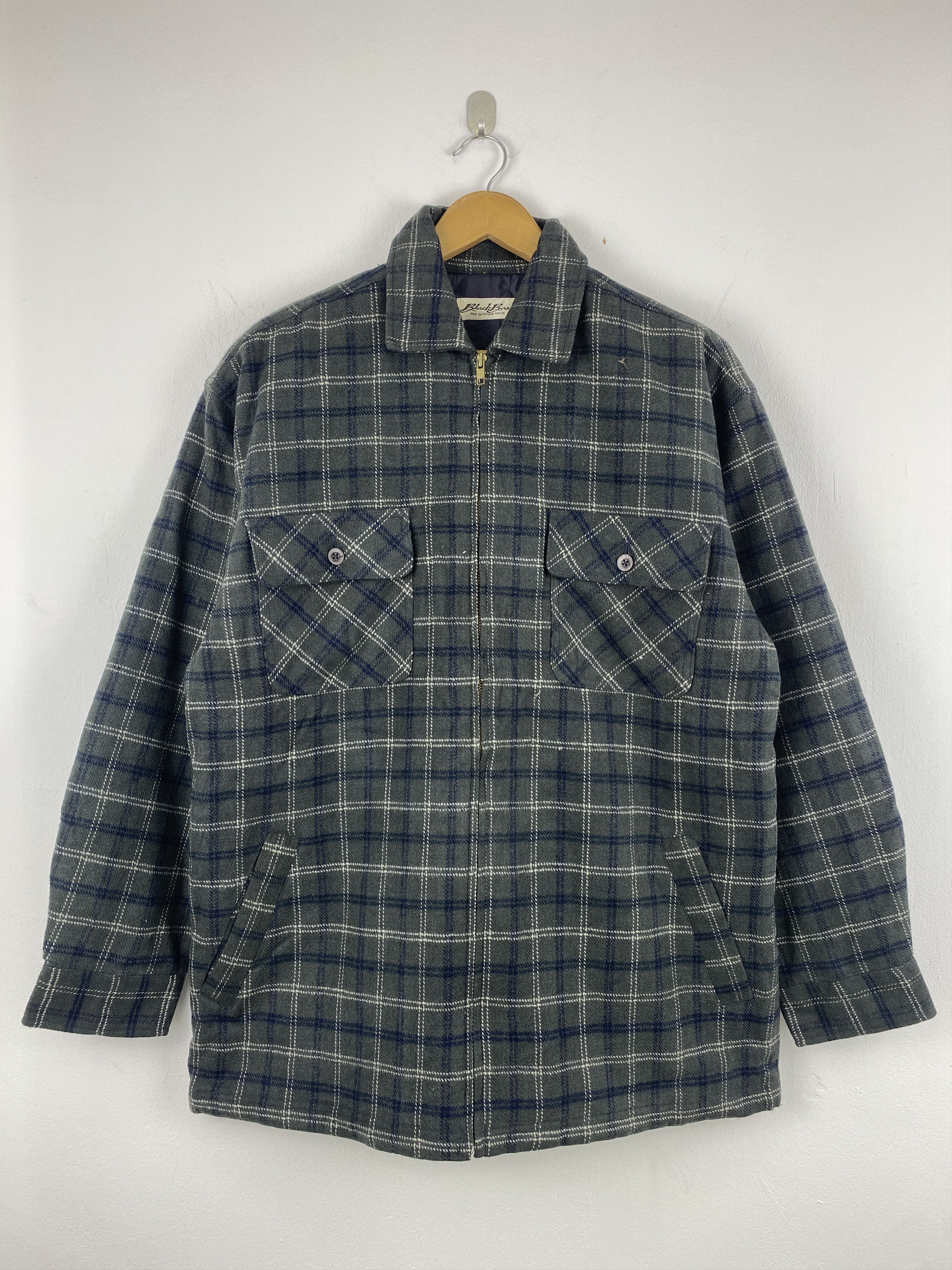 Other Vintage 80s Black bass Plaid Wool Flannel Jacket J1988 Size US L / EU 52-54 / 3 - 1 Thumbnail