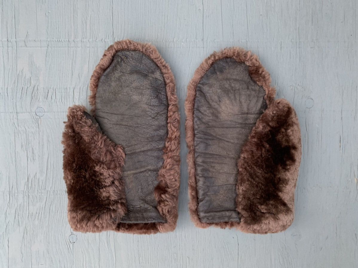 Genuine Leather × Vintage Vintage Fur Mittens Antique Sheared Beaver Bear Gauntlets 40 Size ONE SIZE - 12 Thumbnail