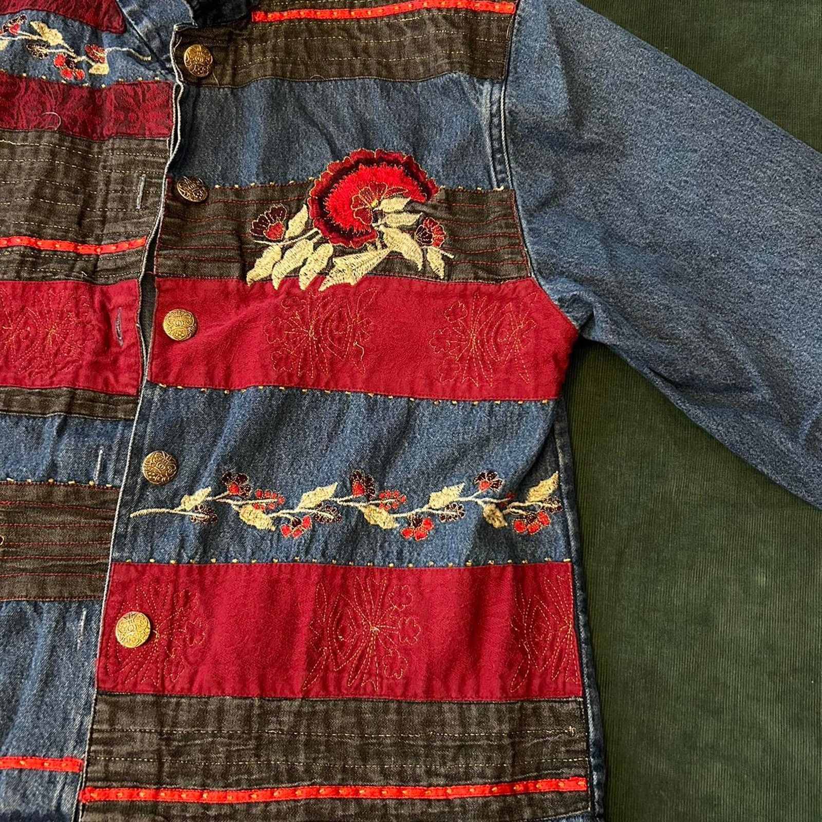 Other Vintage embroidered denim jacket Size L / US 10 / IT 46 - 3 Thumbnail