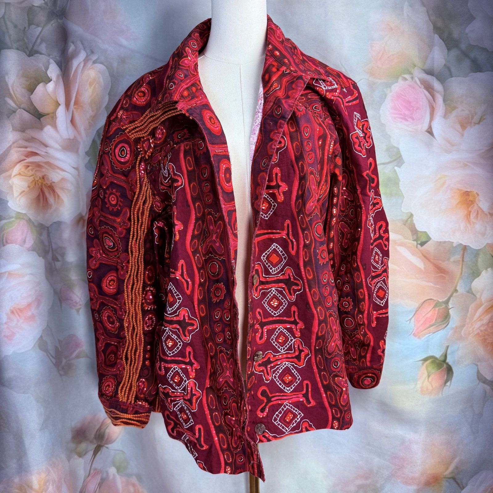 Other Vintage ioS Red & Orange Abstract Textured Button Up Jacket Size XL / US 12-14 / IT 48-50 - 2 Thumbnail