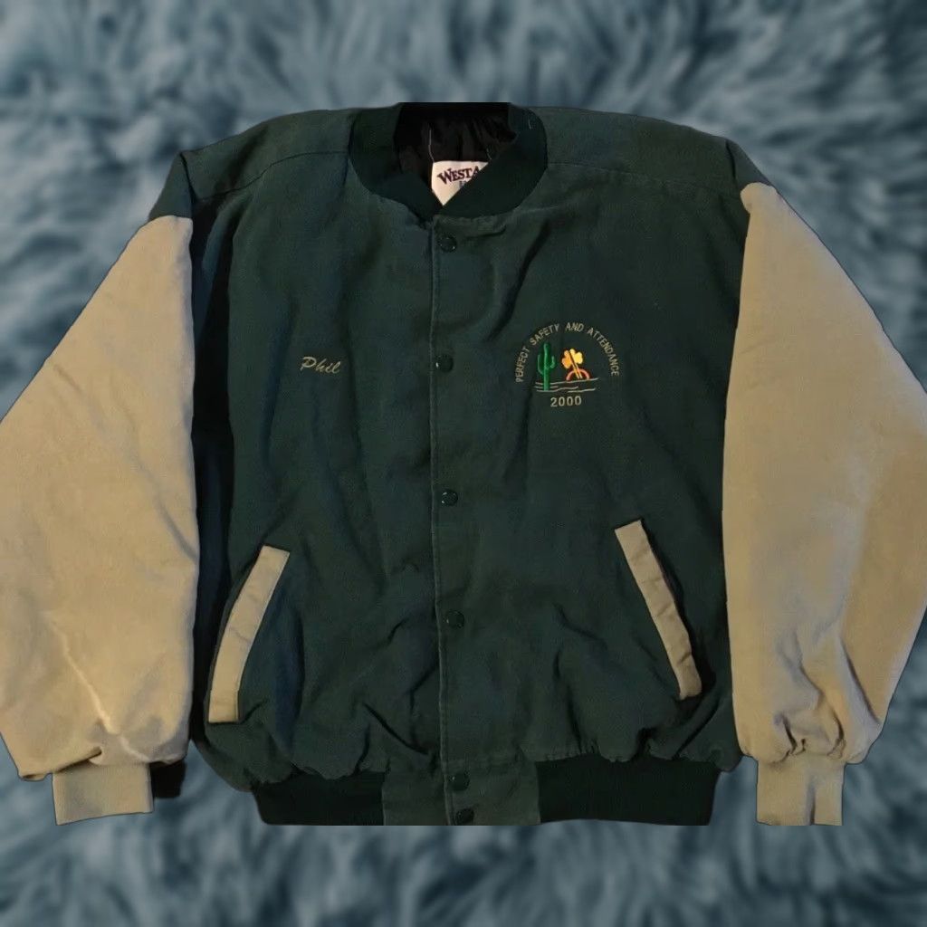 Vintage VINTAGE Motorcycle Construction Safety Faded Bomber Jacket L USA Green Trucker Punk 90s Mens Size US L / EU 52-54 / 3 - 1 Thumbnail