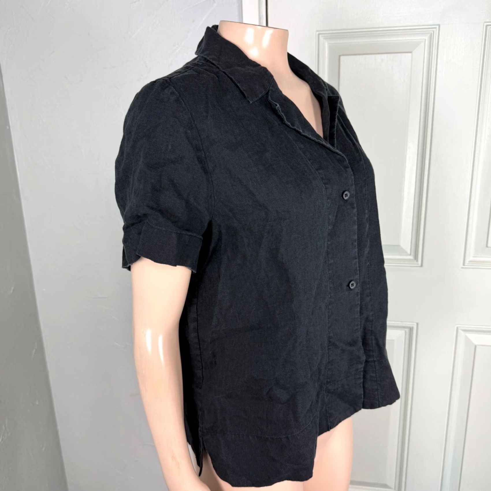 Everlane Everlane Women's Shirt Top Linen Button Short Sleeve Casual Classic Black 8 Shirt Womens Linen Button-Up 40 Bust 22hem Spring Summer Fall Size M / US 6-8 / IT 42-44 - 4 Thumbnail
