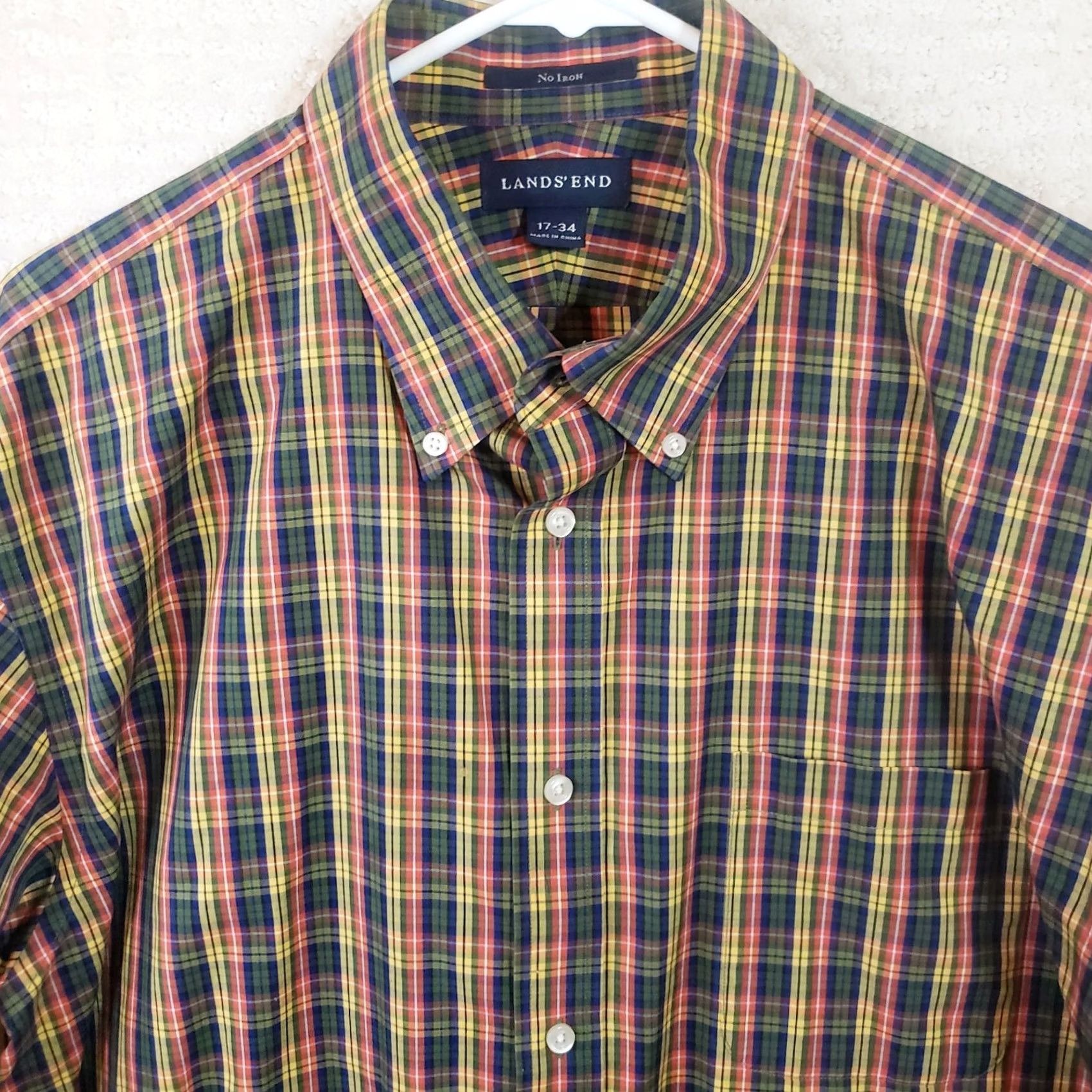 Lands' End Lands End Shirt Men's Red Green Yellow Plaid Button Down No Iron 17 34 Size US XL / EU 56 / 4 - 3 Thumbnail