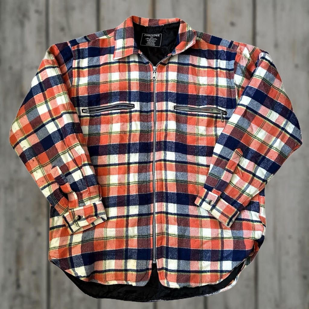 Vintage VINTAGE Thunder plaid flannel shacket XL Orange 90s Mens Button-Up Long Sleeve Shirt Size US XL / EU 56 / 4 - 1 Thumbnail
