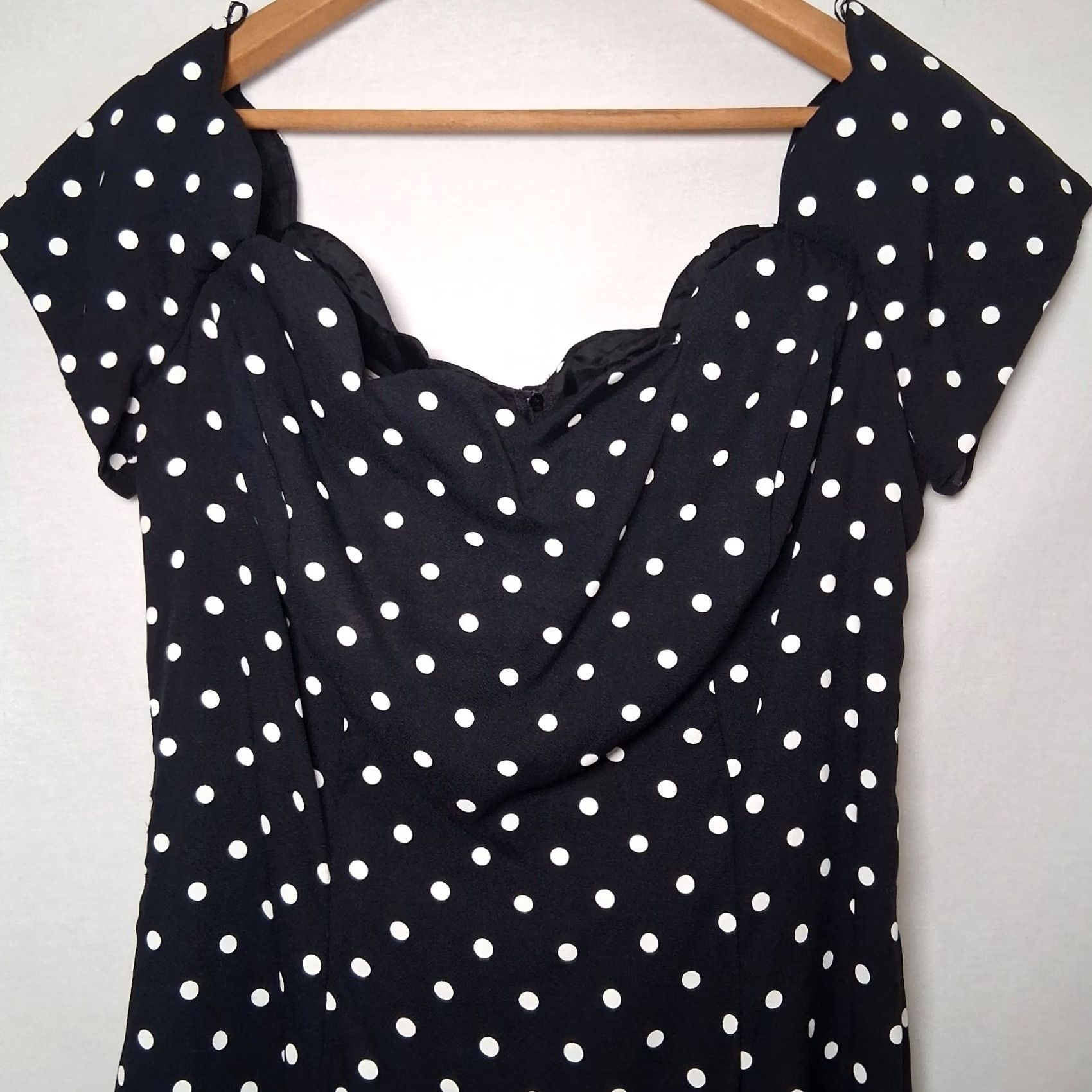 Vintage VINTAGE Roberta Dress XL Black Polka Dot Off Shoulder Scalloped Pinup 90s Size XL / US 12-14 / IT 48-50 - 5 Thumbnail