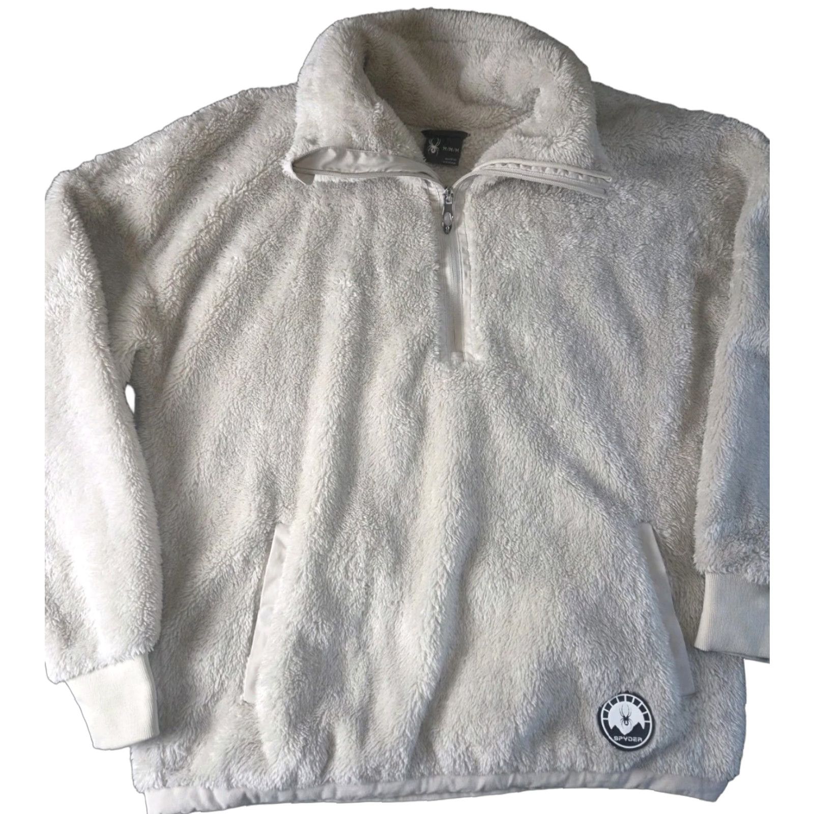 Spyder Womens Spyder Fleece Pullover Jacket Zip 1/4 Size M White Long Sleeve Outdoor Ski Sports Logo Pockets Regular Size M / US 6-8 / IT 42-44 - 1 Thumbnail