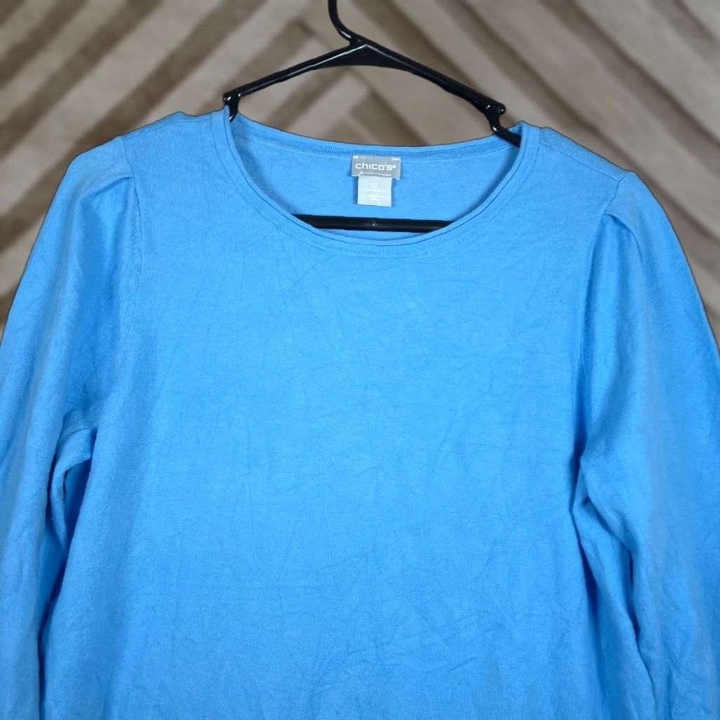 Vintage Chicos Womens Sweater Blue Crew Neck Layered Long Sleeve Stretch S Pullover Knit Casual Workwear 0 (S) Womens Size S / US 4 / IT 40 - 1 Thumbnail