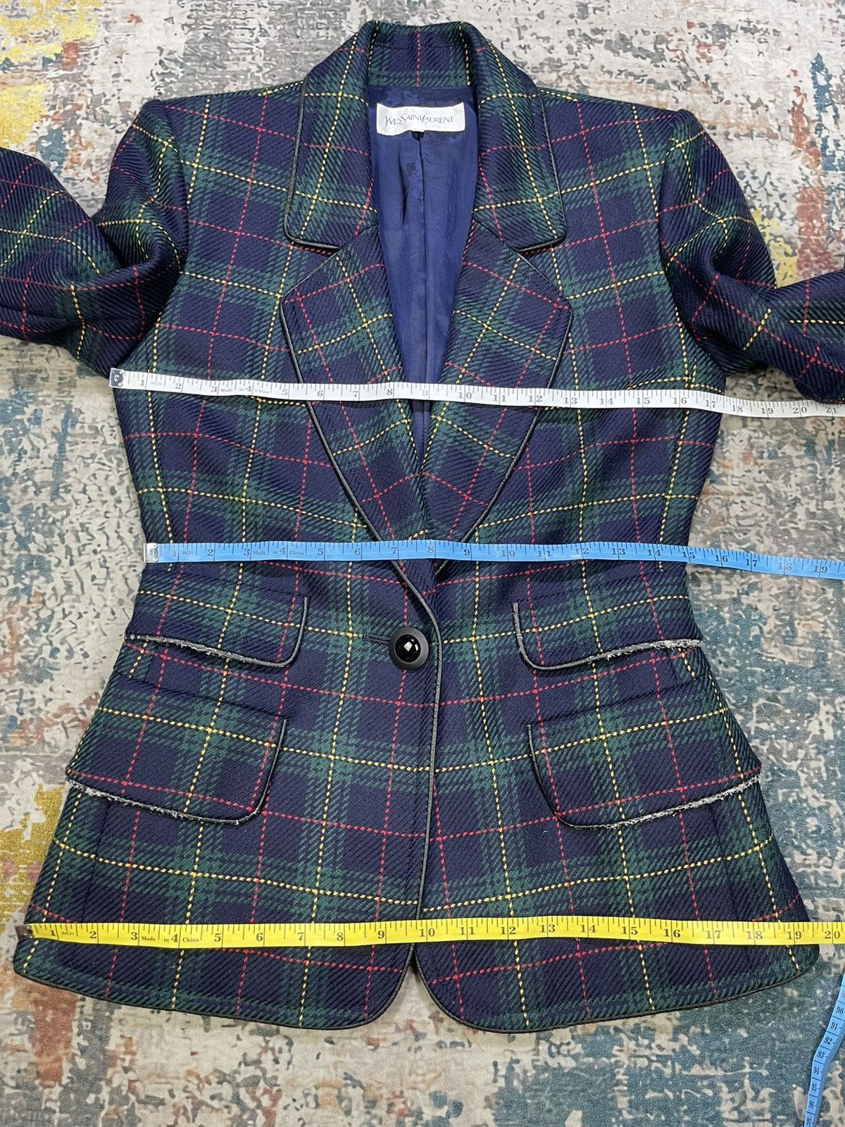 Yves Saint Laurent Yvest Saint Laurent Multicolor Plaid Blazer Jacket Size XXS / US 00 / IT 34 - 12 Thumbnail