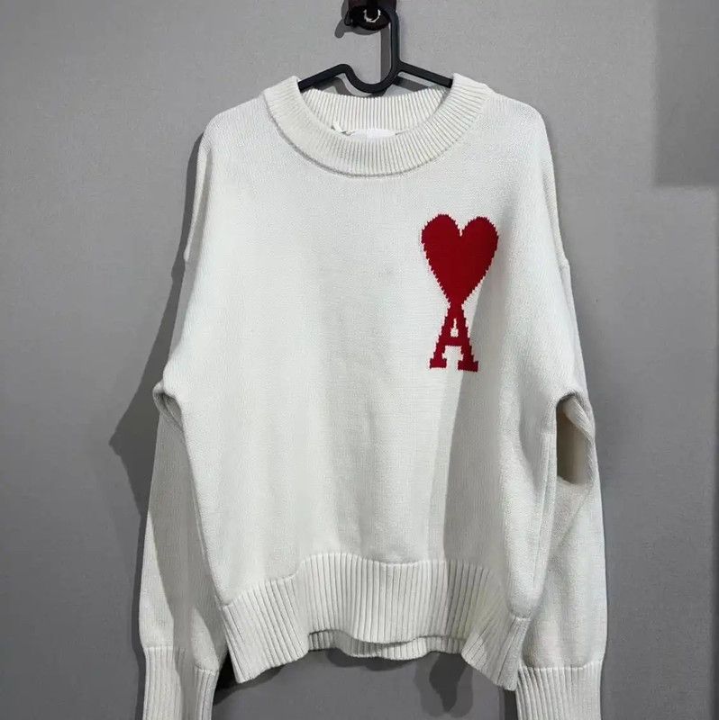 AMI AMI White Cotton Blend Sweater with Heart Logo 0089 Size M / US 6-8 / IT 42-44 - 1 Thumbnail