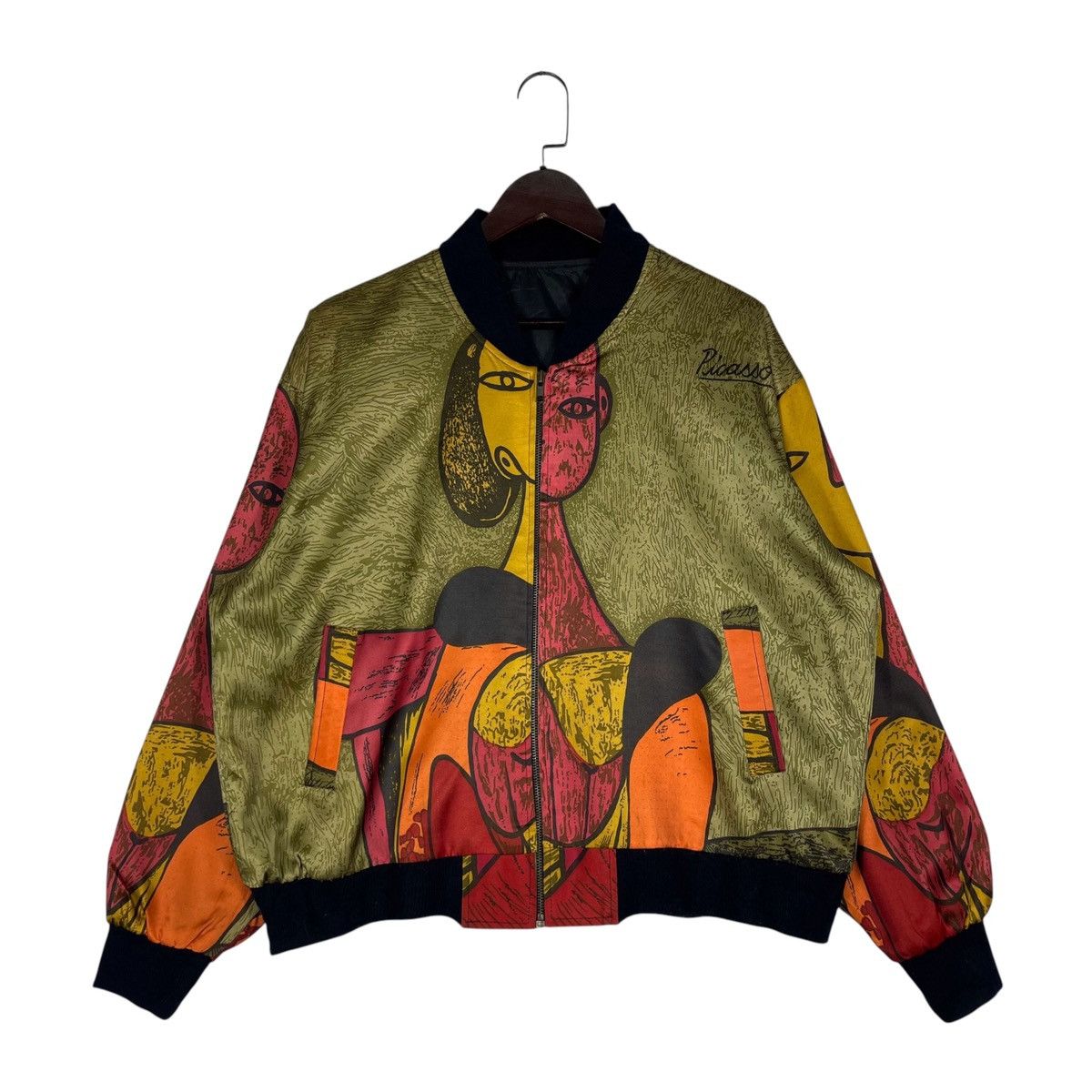 Paloma Picasso Vintage 90s Picasso Art Bomber Satin Jacket Size L / US 10 / IT 46 - 2 Thumbnail