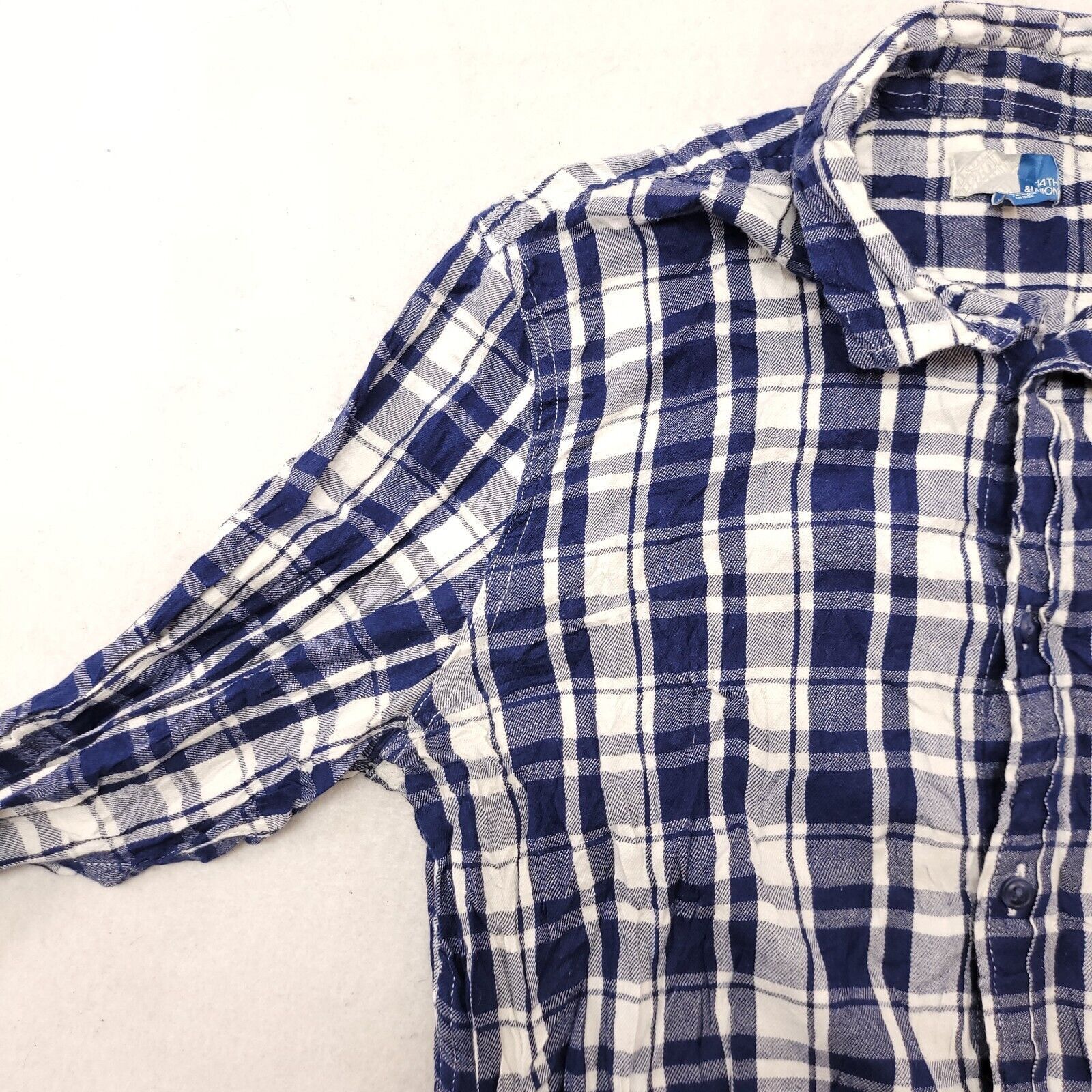 14th & Union 14th & Union Madras Flannel Shirt Mens Size Medium M Blue Size US M / EU 48-50 / 2 - 4 Thumbnail