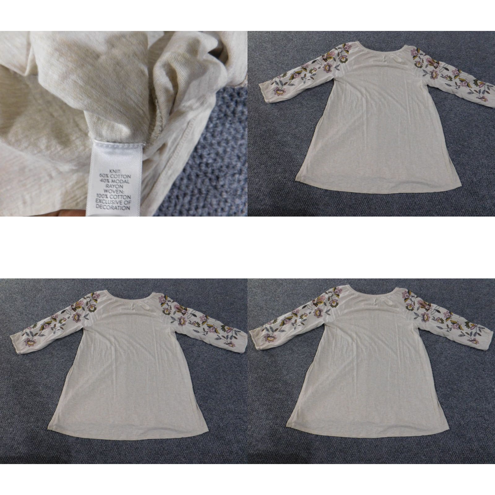 J. Jill J. Jill Blouse Shirt Womens Small Beige Floral Embroidered Knit V-Neck Cap Sleeve Pullover Casual Size S / US 4 / IT 40 - 8 Thumbnail