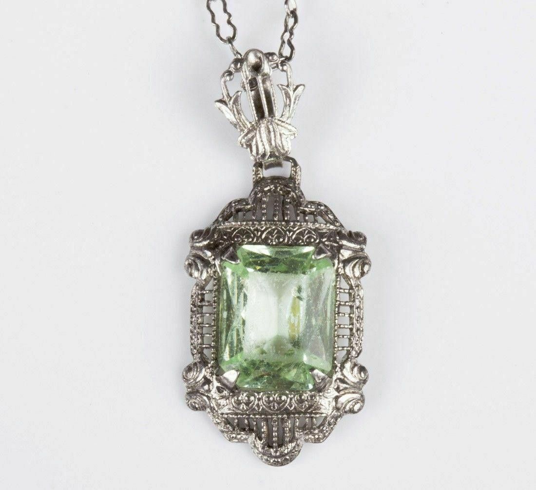 Designer Czech Filigree Faux Peridot Glass Necklace Size ONE SIZE - 1 Thumbnail