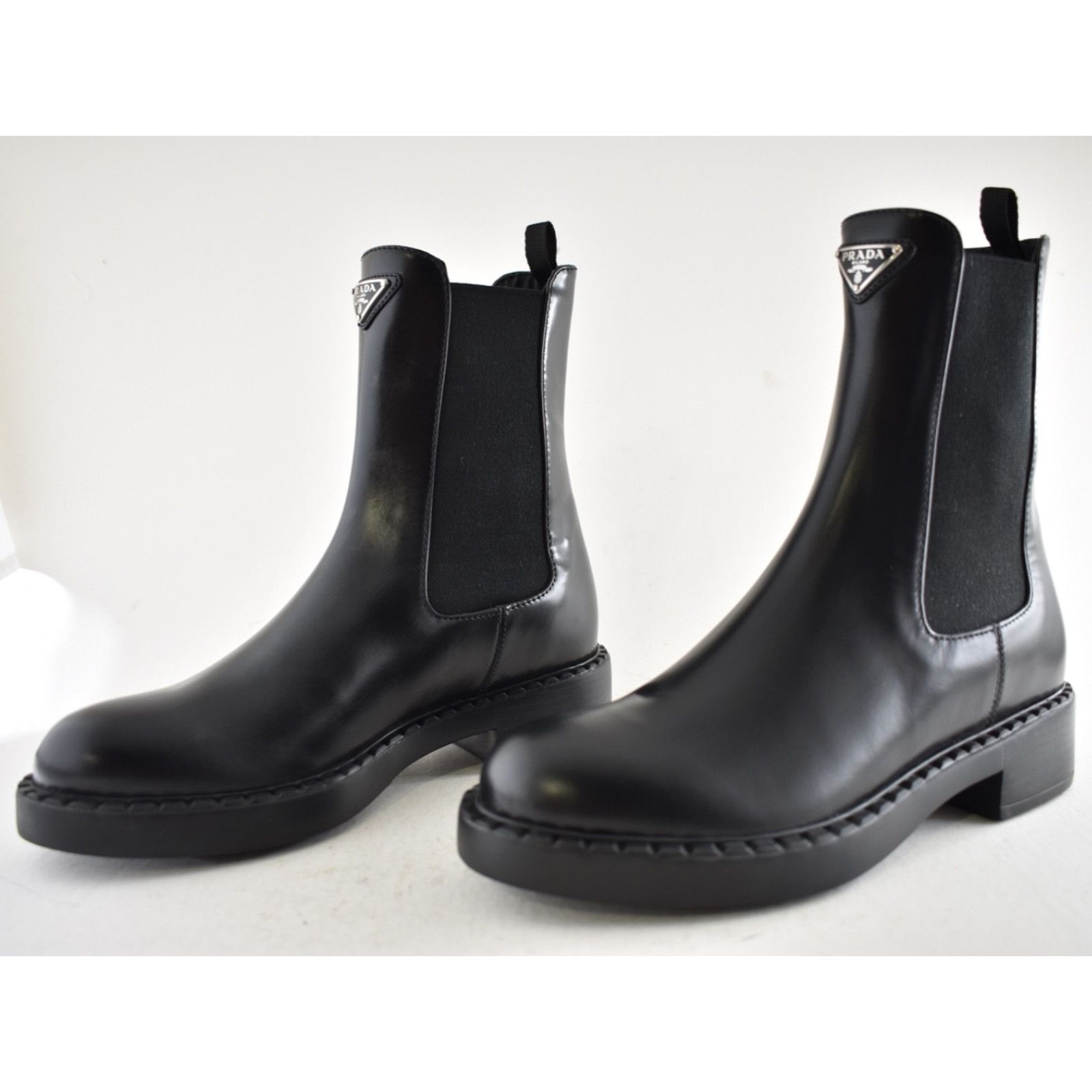 Prada Prada Chocolate Brushed Leather Black Pull On Chelsea Size US 7.5 / IT 37.5 - 14 Thumbnail