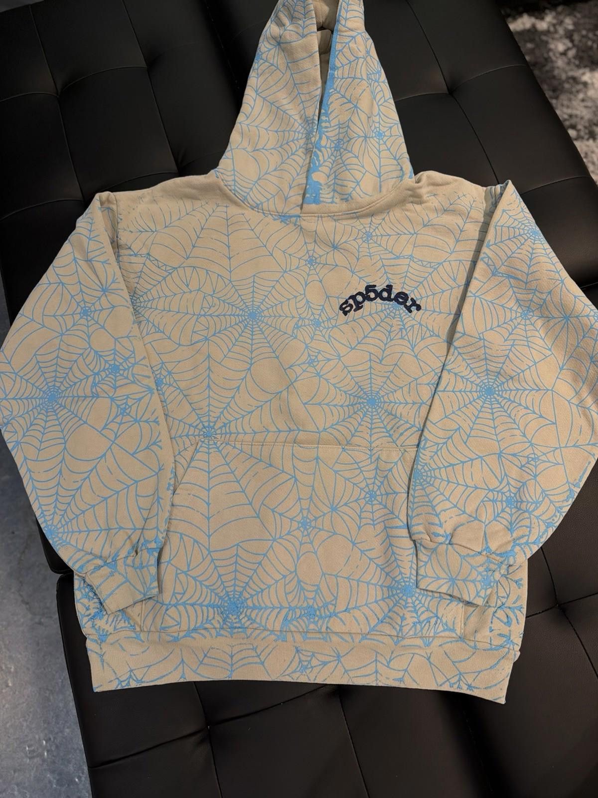 Sp5der Worldwide Blue AOP WEB Hoodie Size (L) (NEW)