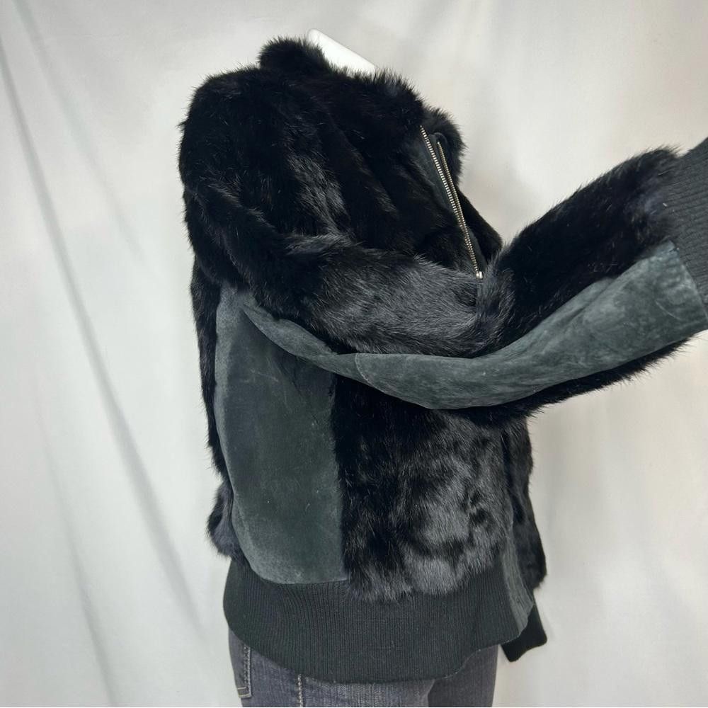 Other Mixit - Black 100% Rabbit Fur & Leather Bomber Jacket, XL Size XL / US 12-14 / IT 48-50 - 5 Thumbnail