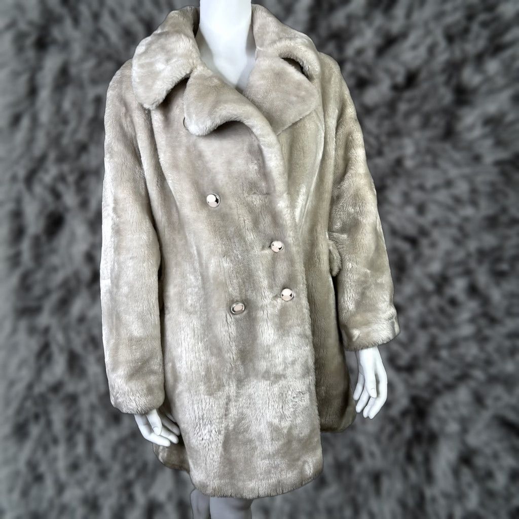 VINTAGE Borgana Faux Fur Jacket Coat Large Brown Mid-Length Womens 1950s Winter