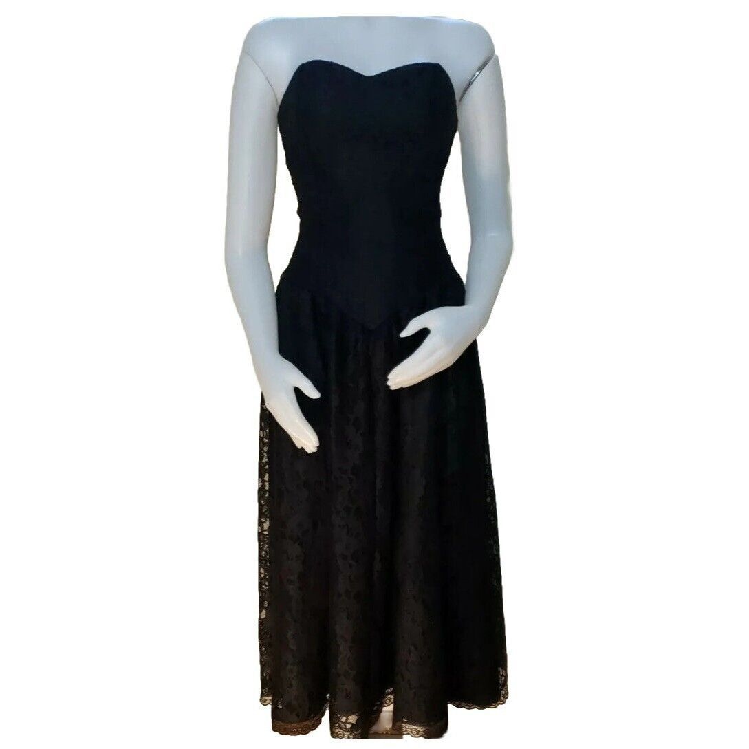 Vintage Vtg Strapless Corset Dress Womens 10 Black Lace NYE Cocktail Size S / US 4 / IT 40 - 1 Thumbnail