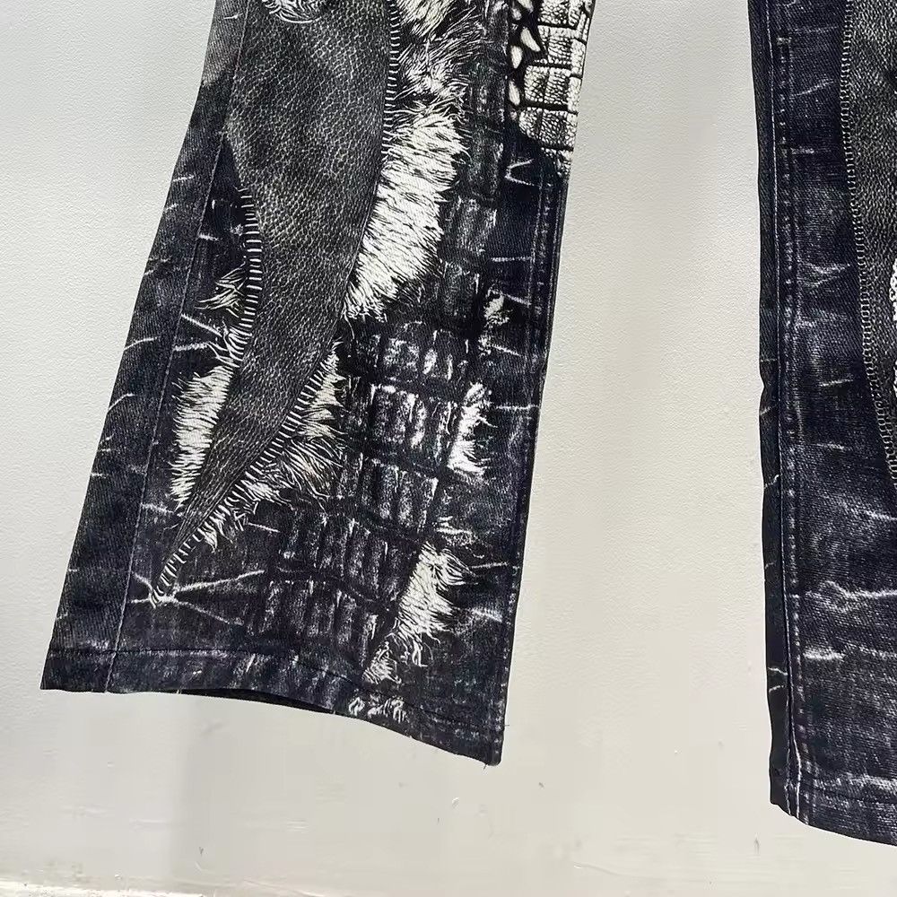 Jean Design Patchwork Printed Gothic Punk Loose Jeans Size US 35 - 6 Thumbnail