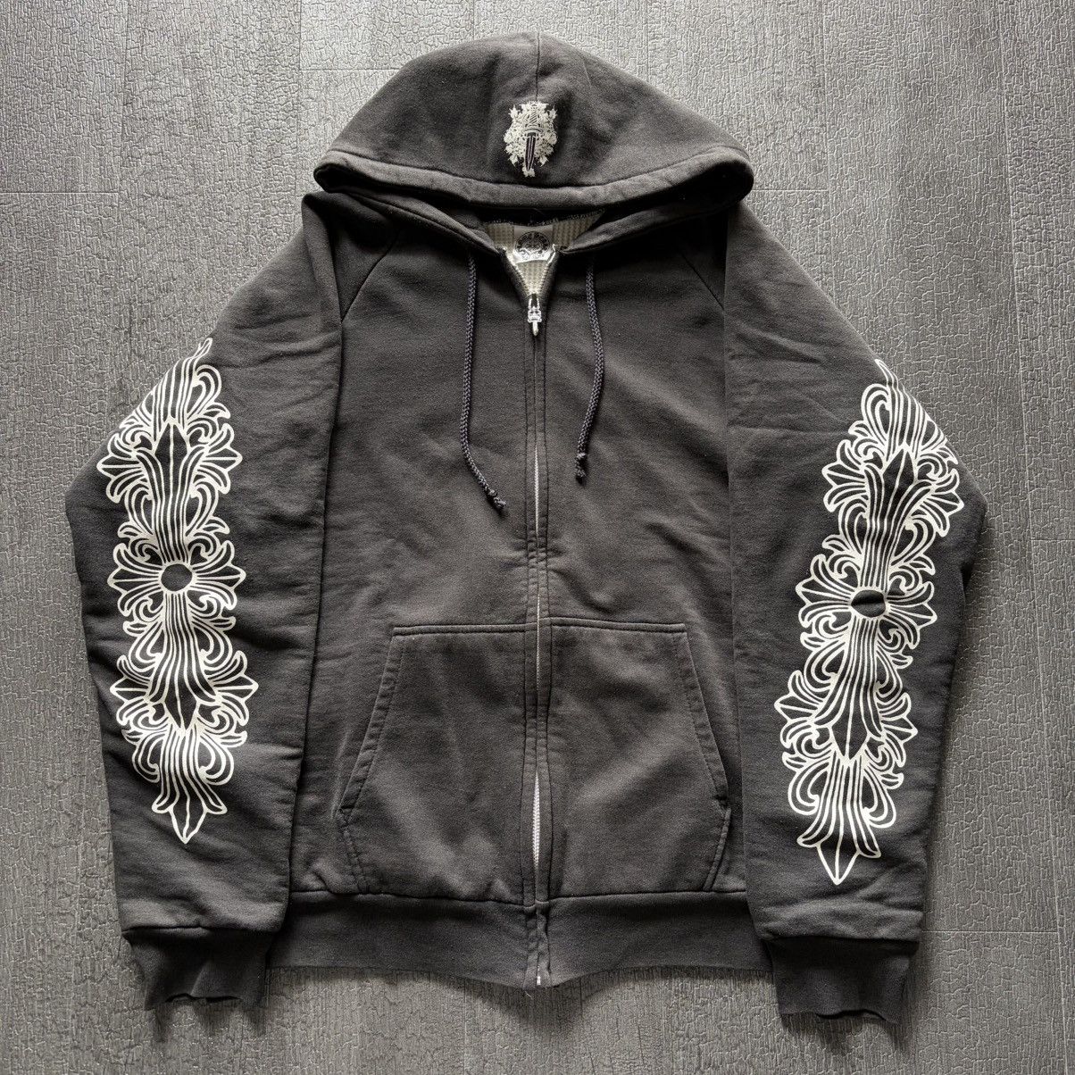 90s Chrome Hearts Floral Horseshoe Zip thermal Hoodie stk