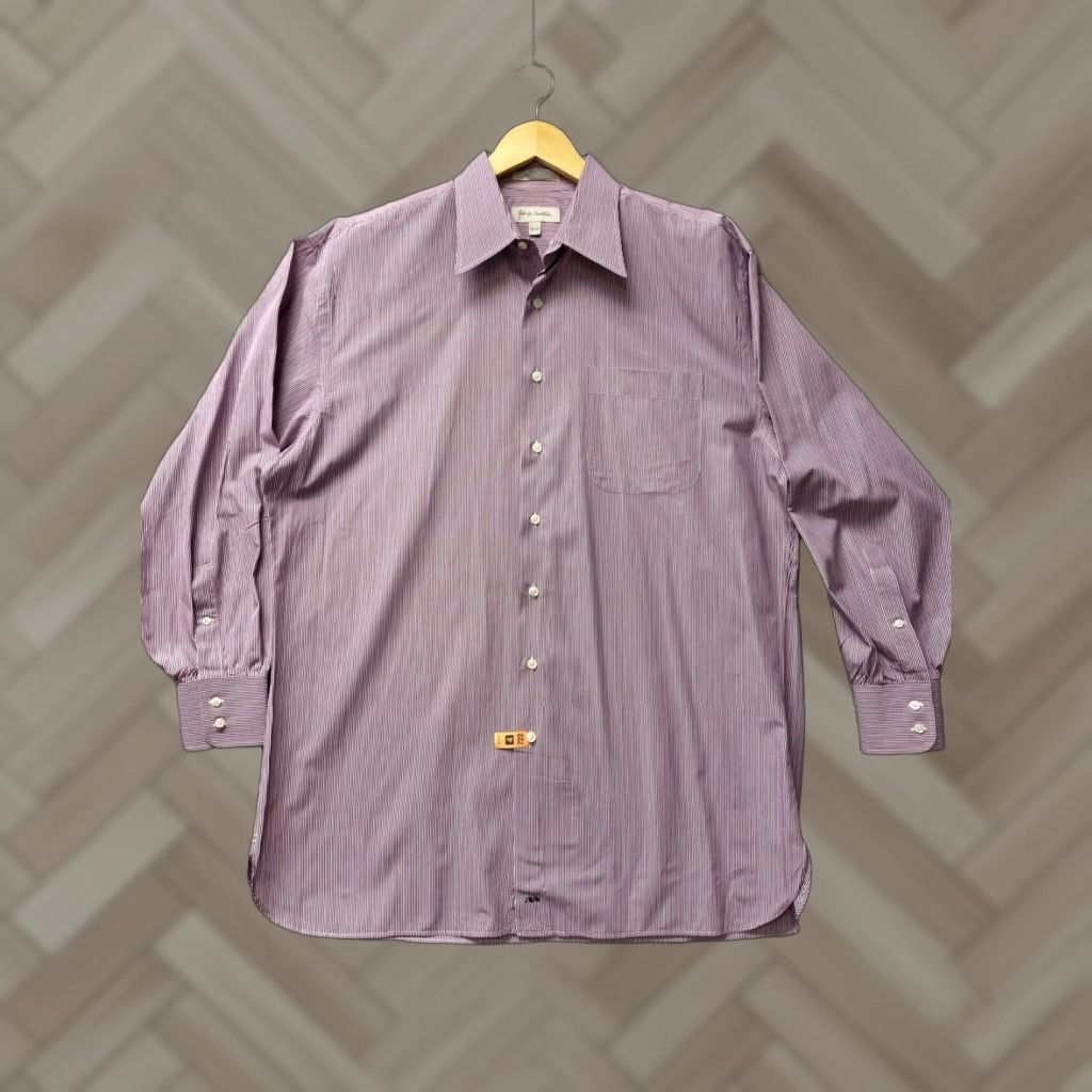 Nordstrom VINTAGE Nordstrom Shirt Mens Size 16.5 Striped Cotton Woven Italy /161-39 Dark Pink Button-Down Collar Long Sleeve Casual Regular Fit USA Shirt Mens Size US L / EU 52-54 / 3 - 1 Thumbnail